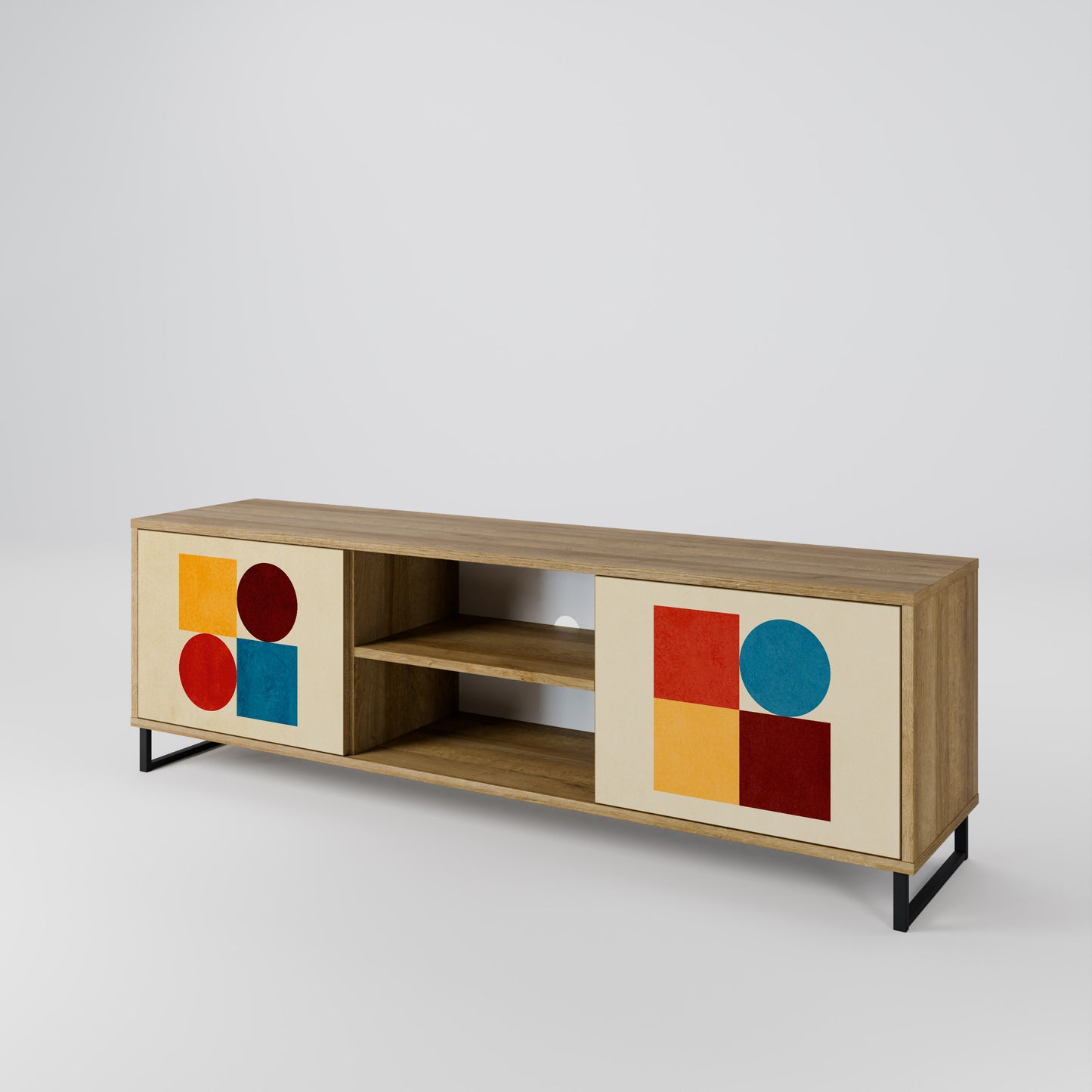 GEOMETRIC PUZZLE 2-dörrars TV-bänk i ekeffekt
