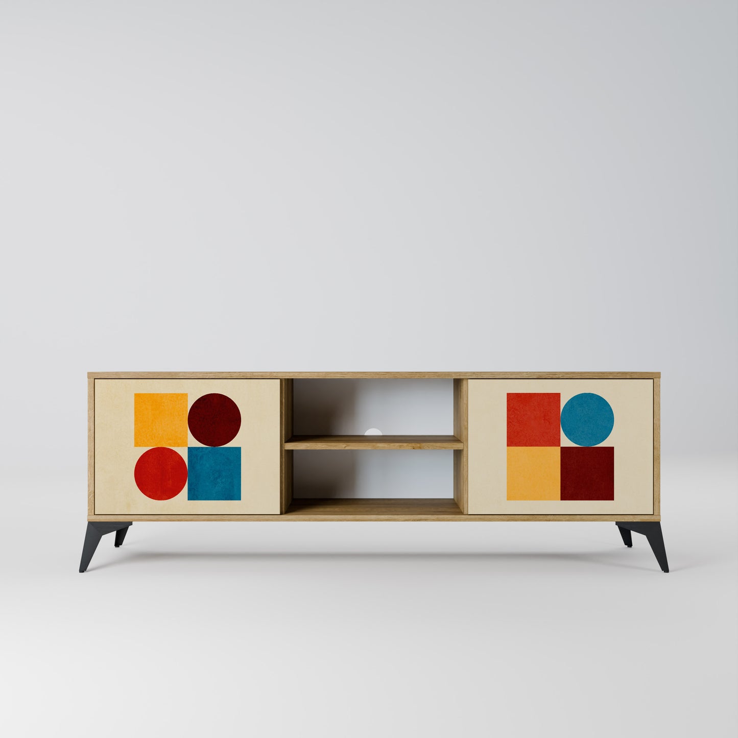 GEOMETRIC PUZZLE 2-dörrars TV-bänk i ekeffekt