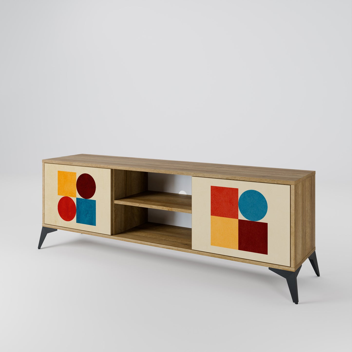 GEOMETRIC PUZZLE 2-dörrars TV-bänk i ekeffekt