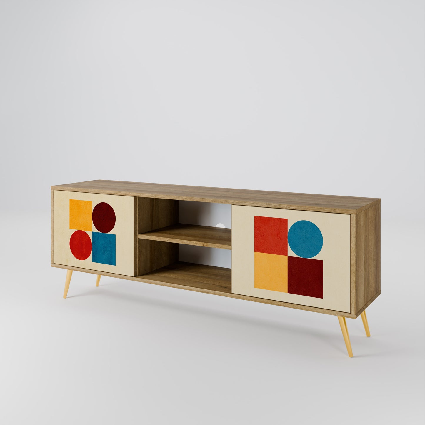GEOMETRIC PUZZLE 2-dörrars TV-bänk i ekeffekt