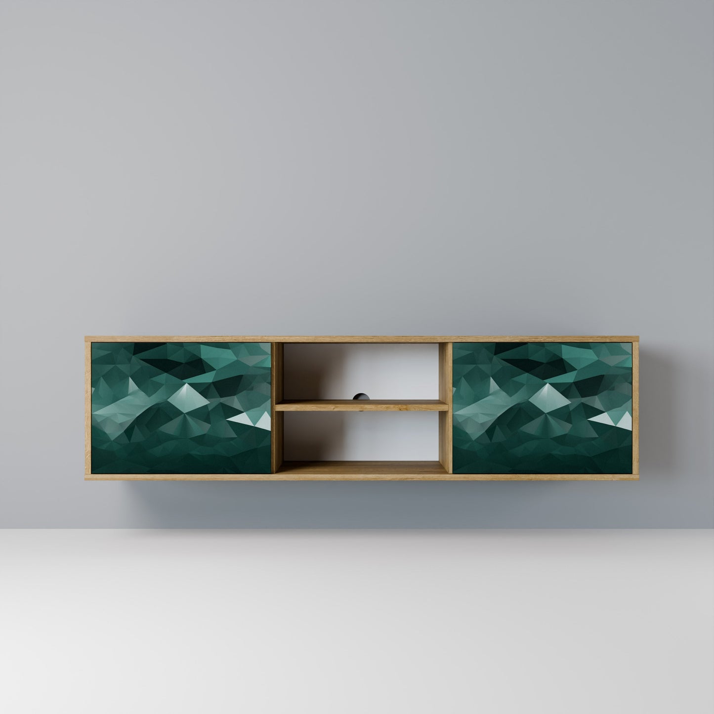 POLYGONAL FLYTANDE 2-dörrars TV-bänk i ekeffekt