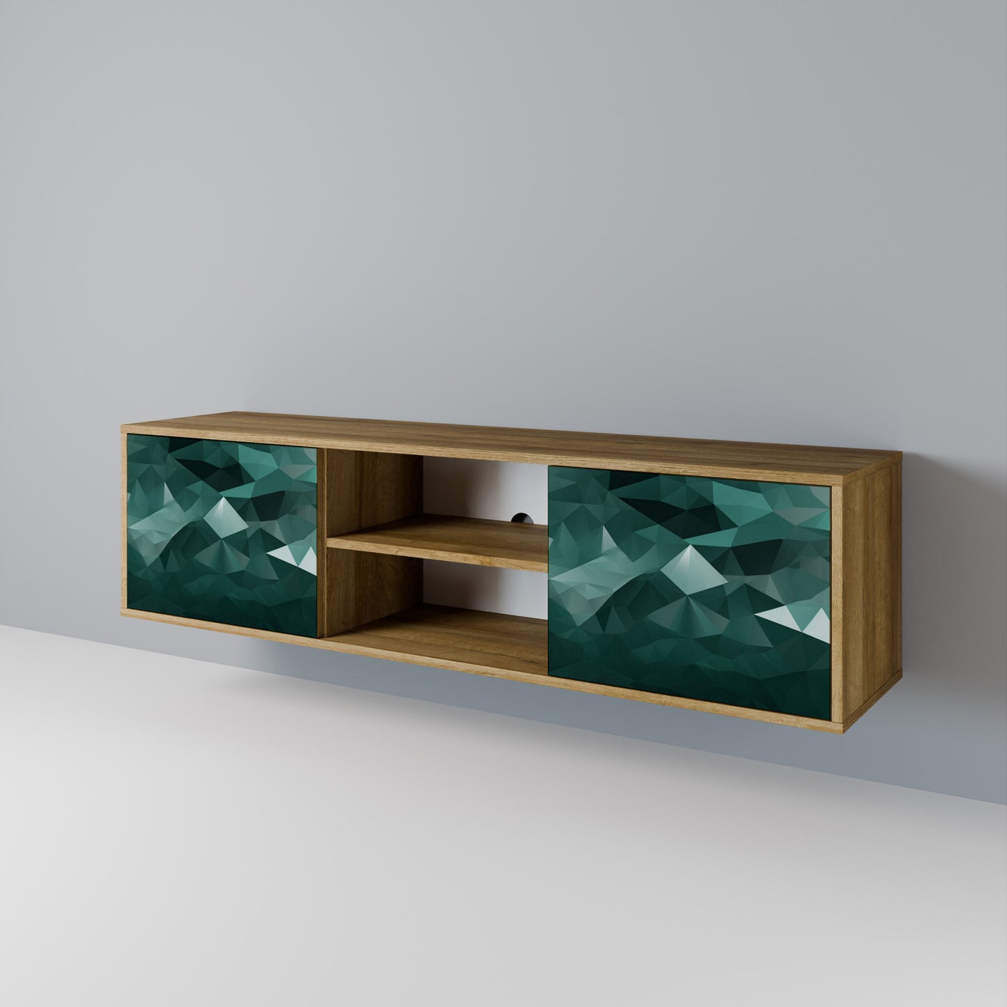 POLYGONAL FLYTANDE 2-dörrars TV-bänk i ekeffekt