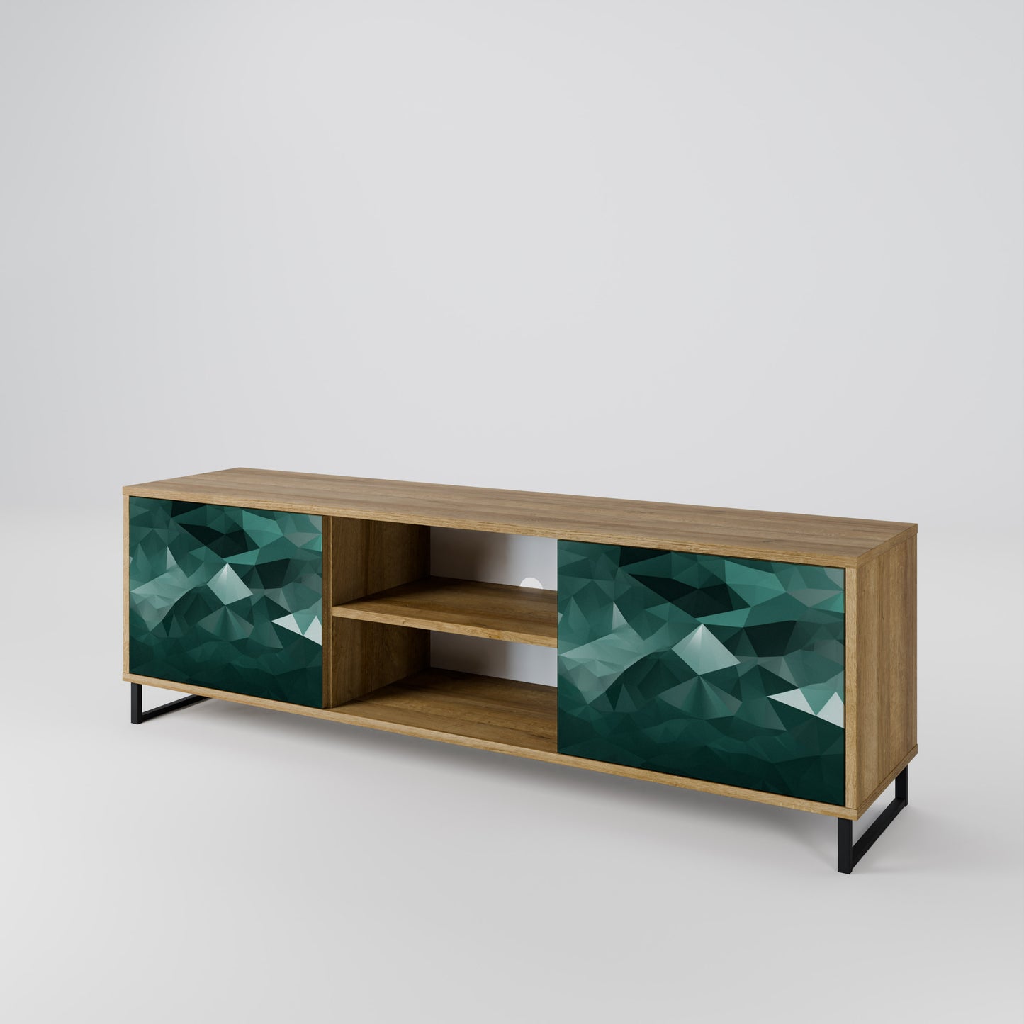 POLYGONAL FLYTANDE 2-dörrars TV-bänk i ekeffekt