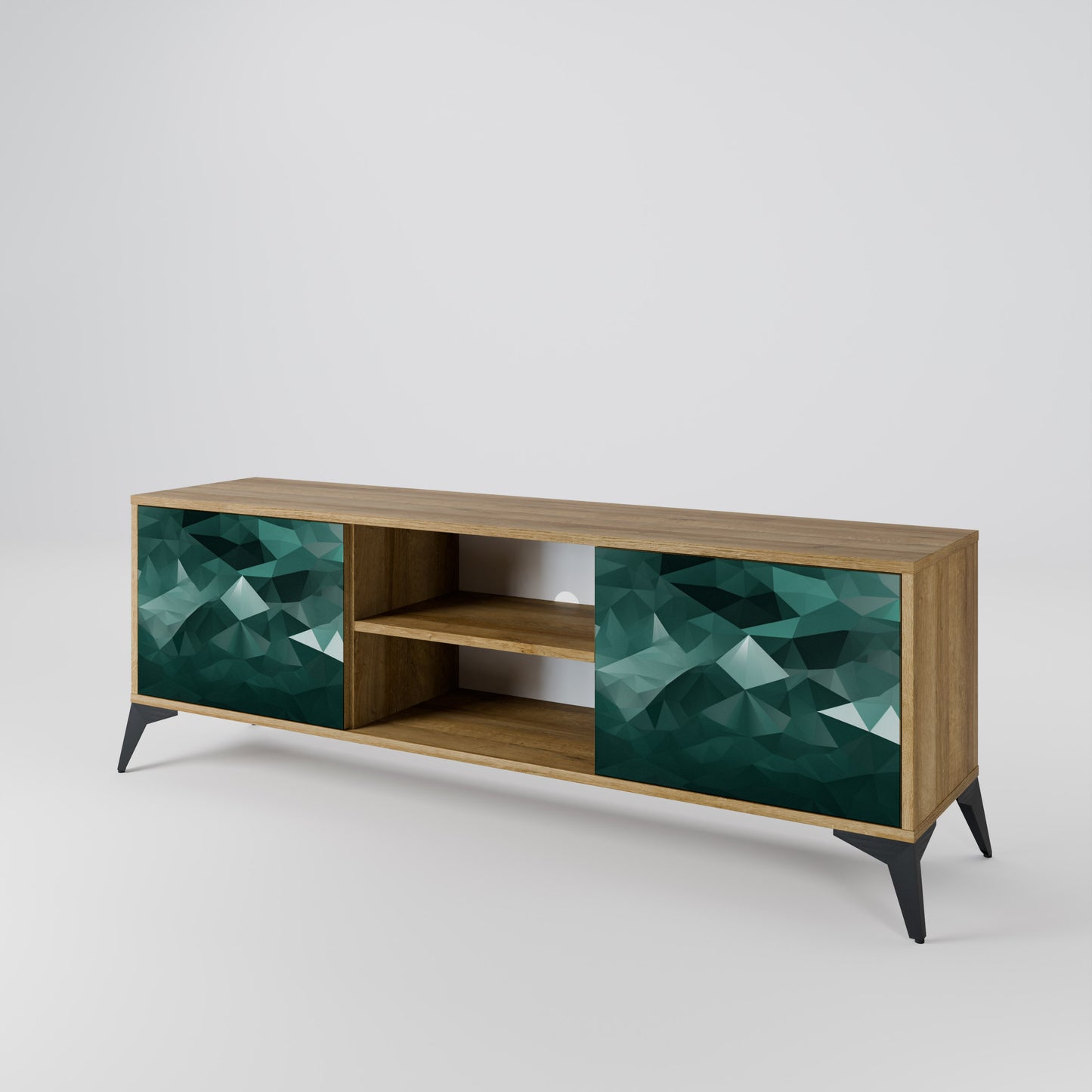 POLYGONAL FLYTANDE 2-dörrars TV-bänk i ekeffekt