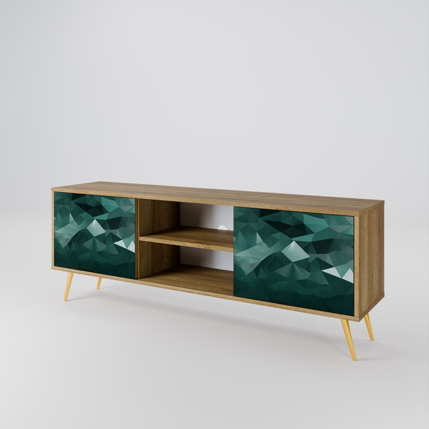 POLYGONAL FLYTANDE 2-dörrars TV-bänk i ekeffekt