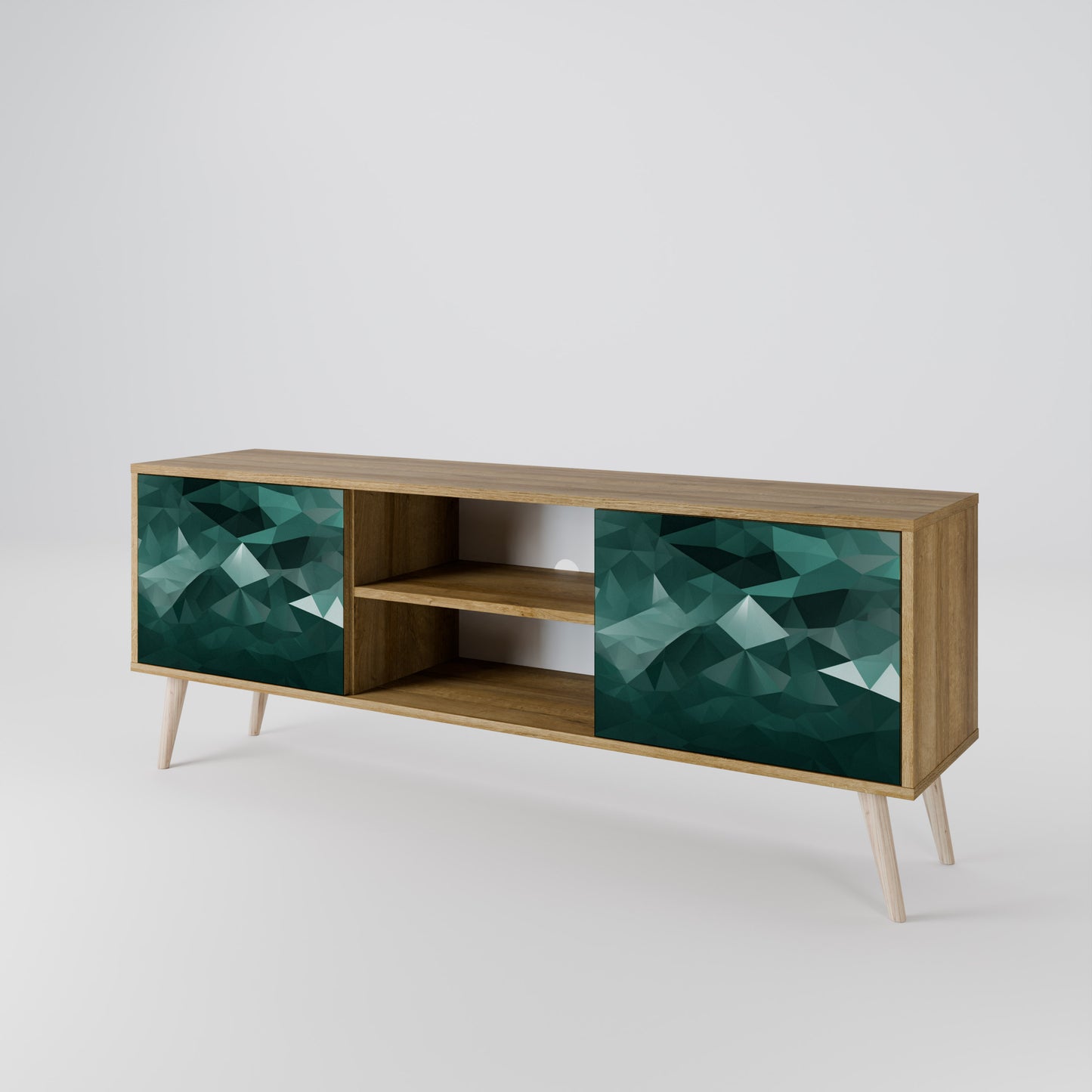 POLYGONAL FLYTANDE 2-dörrars TV-bänk i ekeffekt