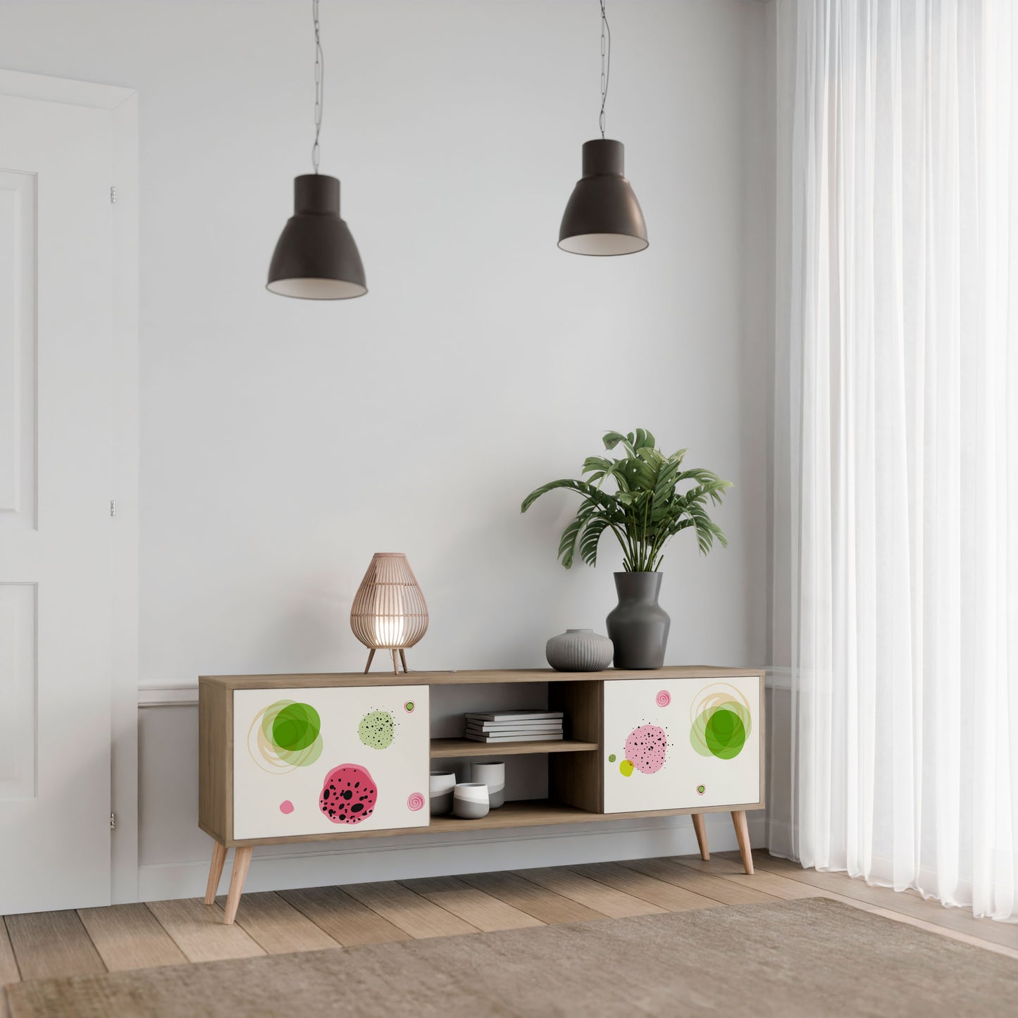 COLORFUL COSMOS 2-Door TV Stand in Oak Effect