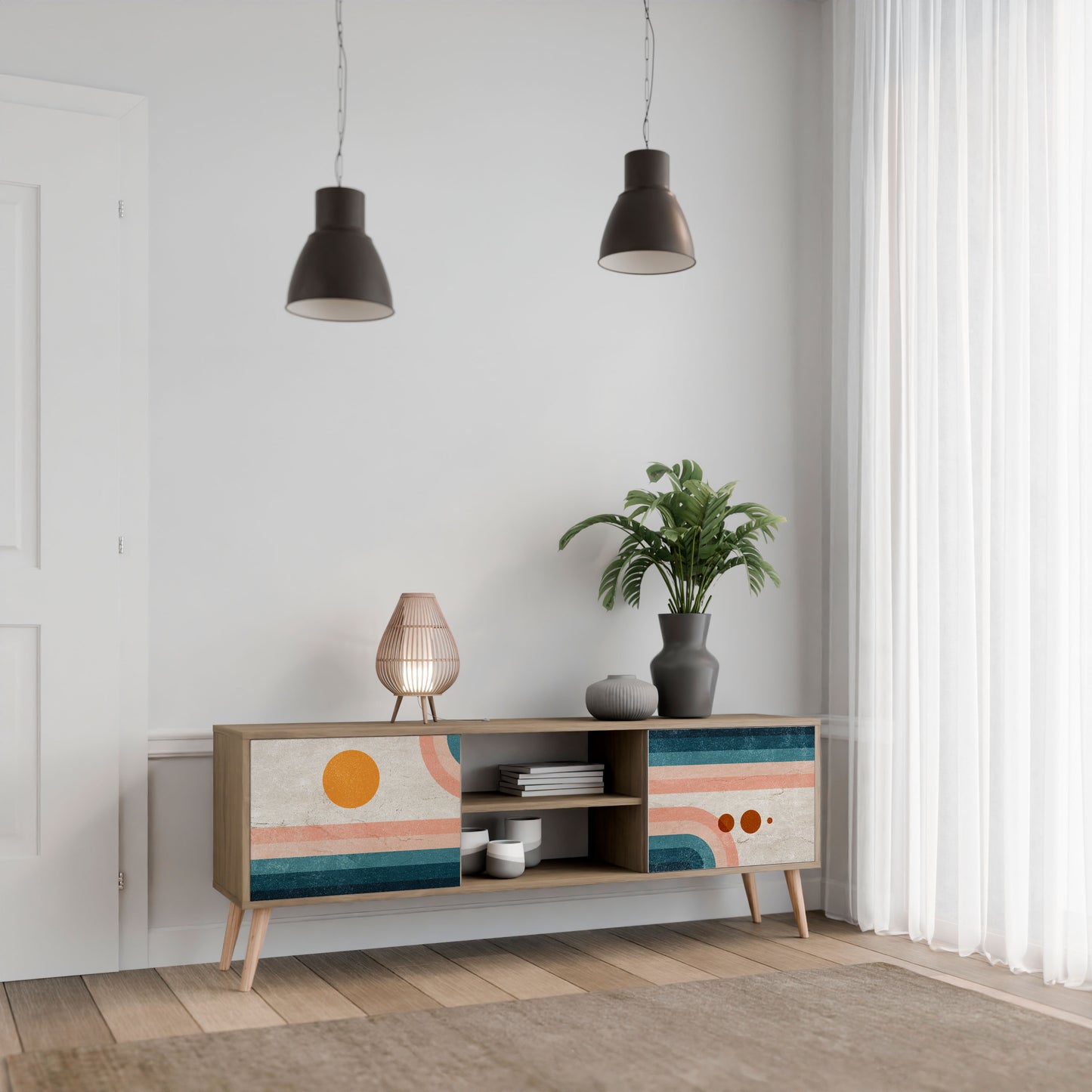 TWO HALVES 2-Door TV Stand in Oak Effect