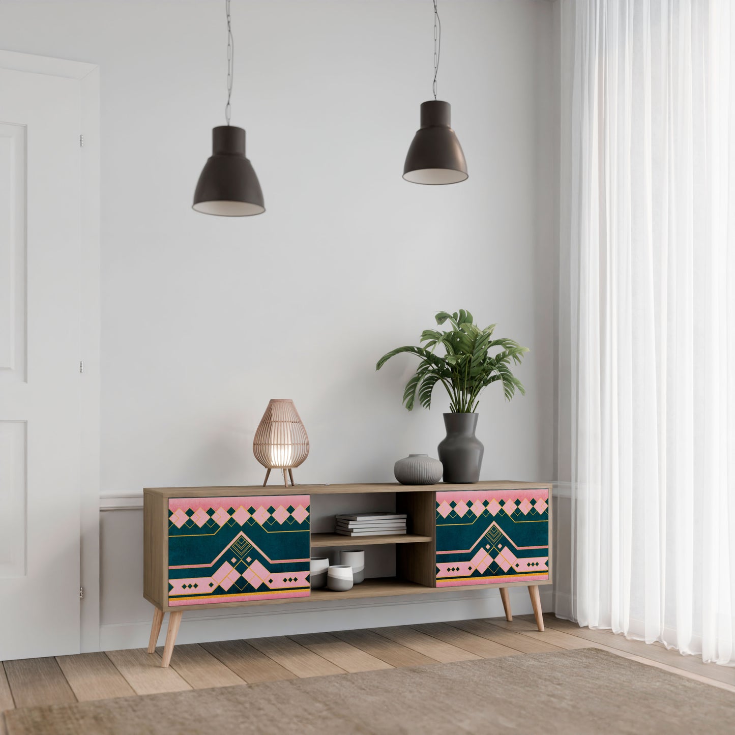 ROYAL COMPOSITION 2-Door TV Stand in Oak Effect