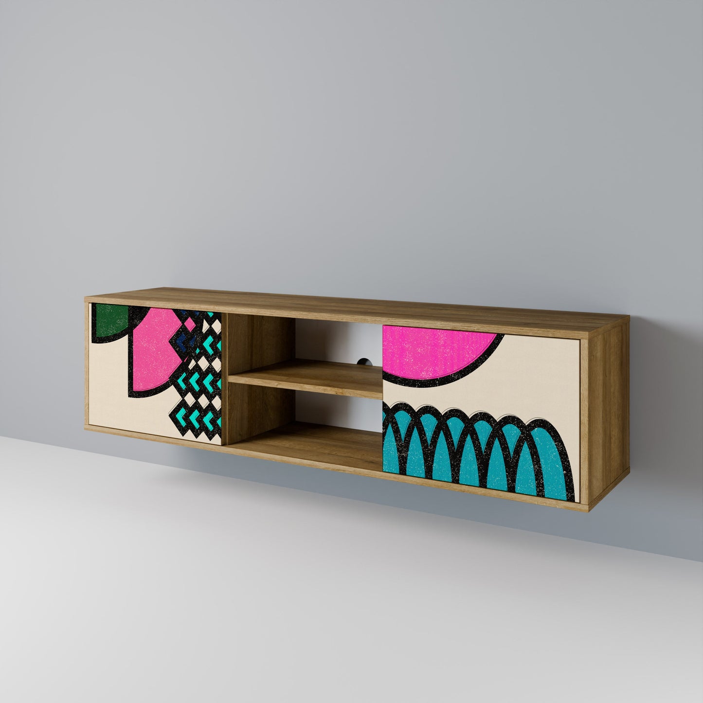 GEOMETRIC RHAPSODY 2-Door TV Stand in Oak Effect