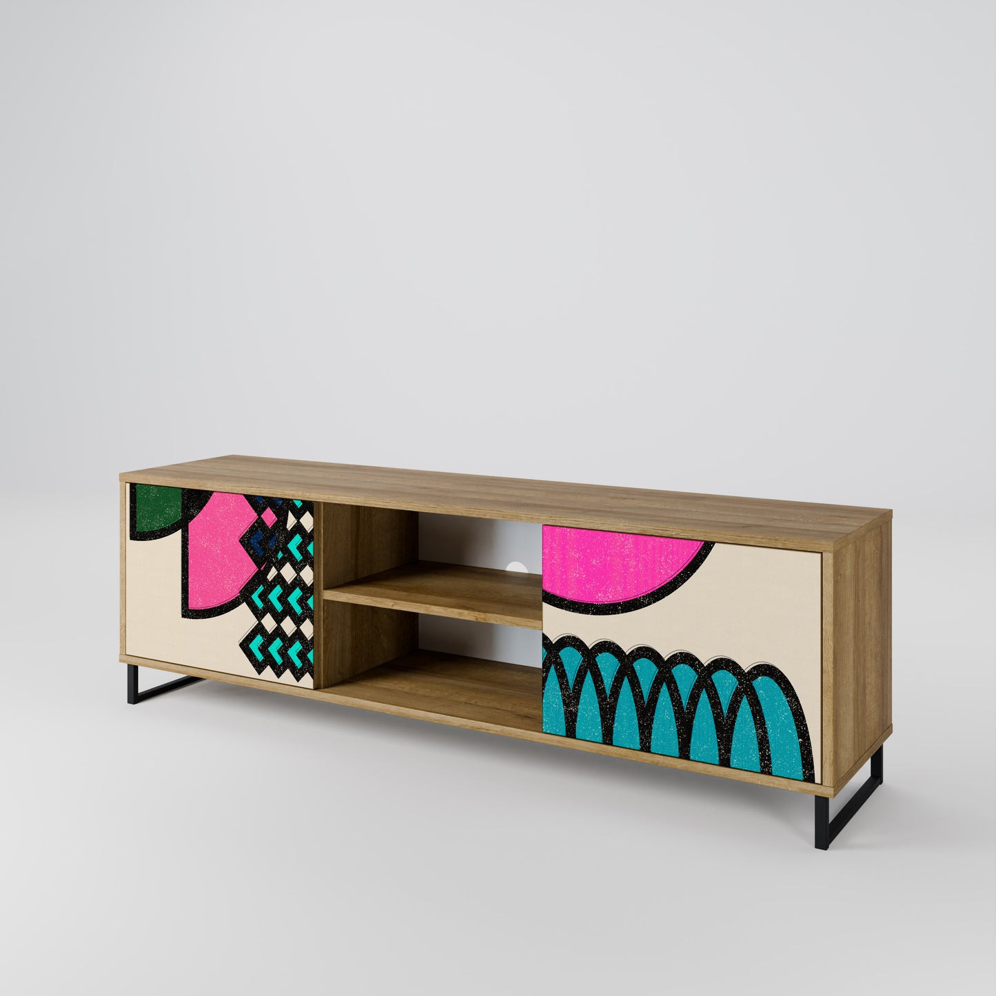 GEOMETRIC RHAPSODY 2-Door TV Stand in Oak Effect