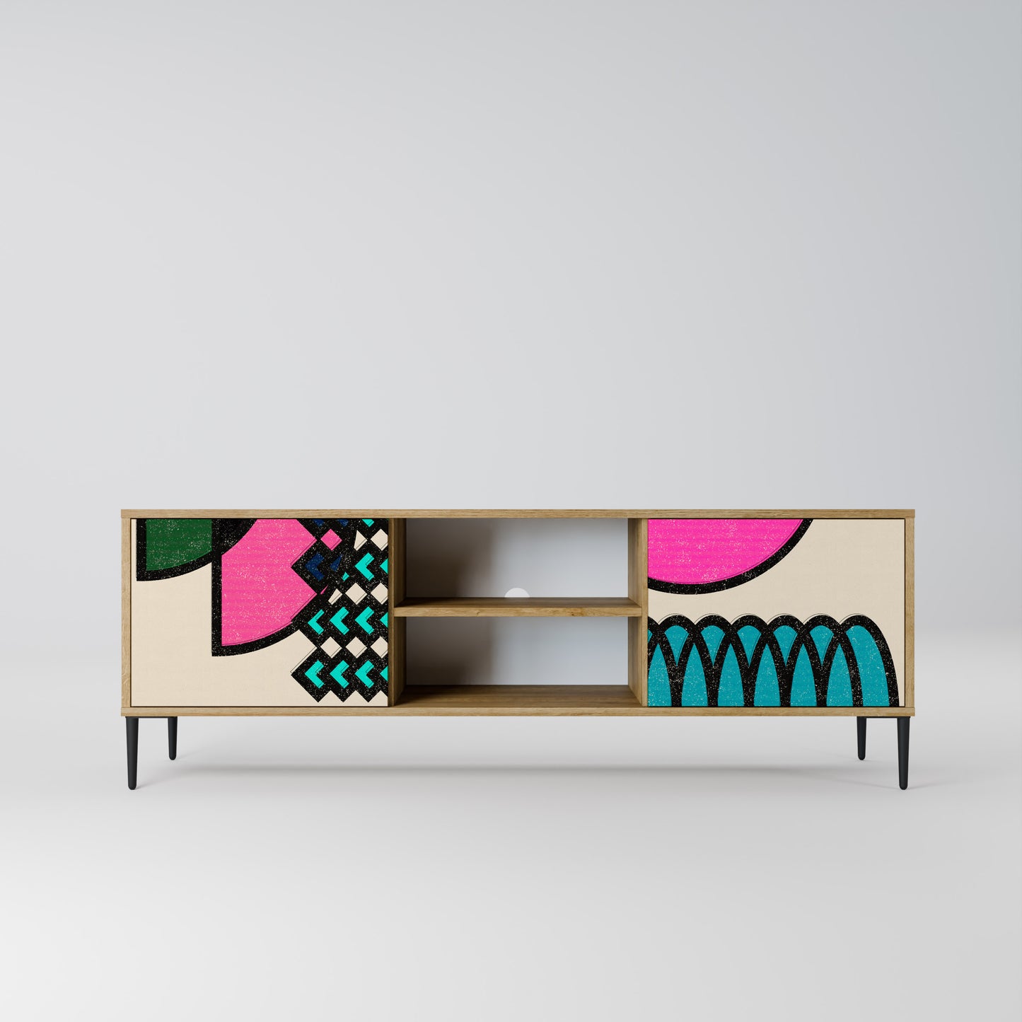 GEOMETRIC RHAPSODY 2-Door TV Stand in Oak Effect