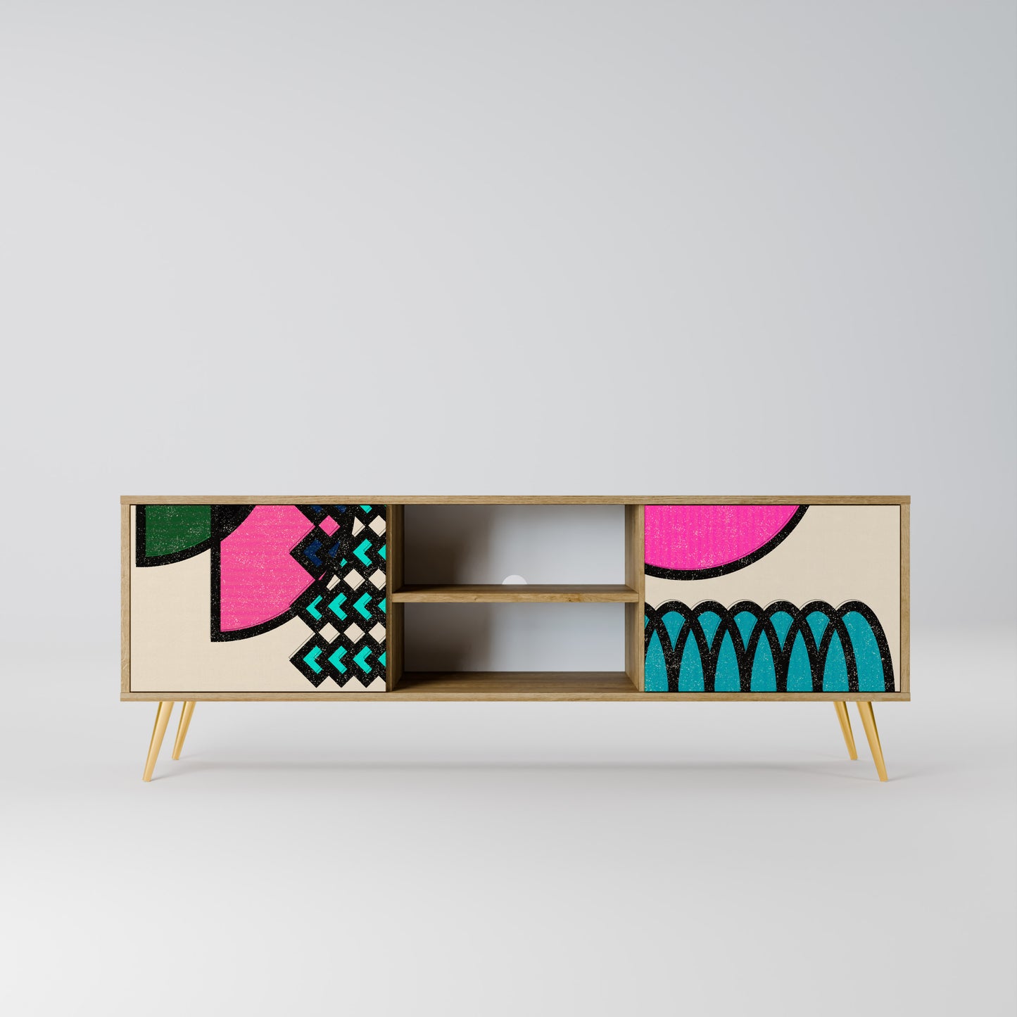 GEOMETRIC RHAPSODY 2-Door TV Stand in Oak Effect