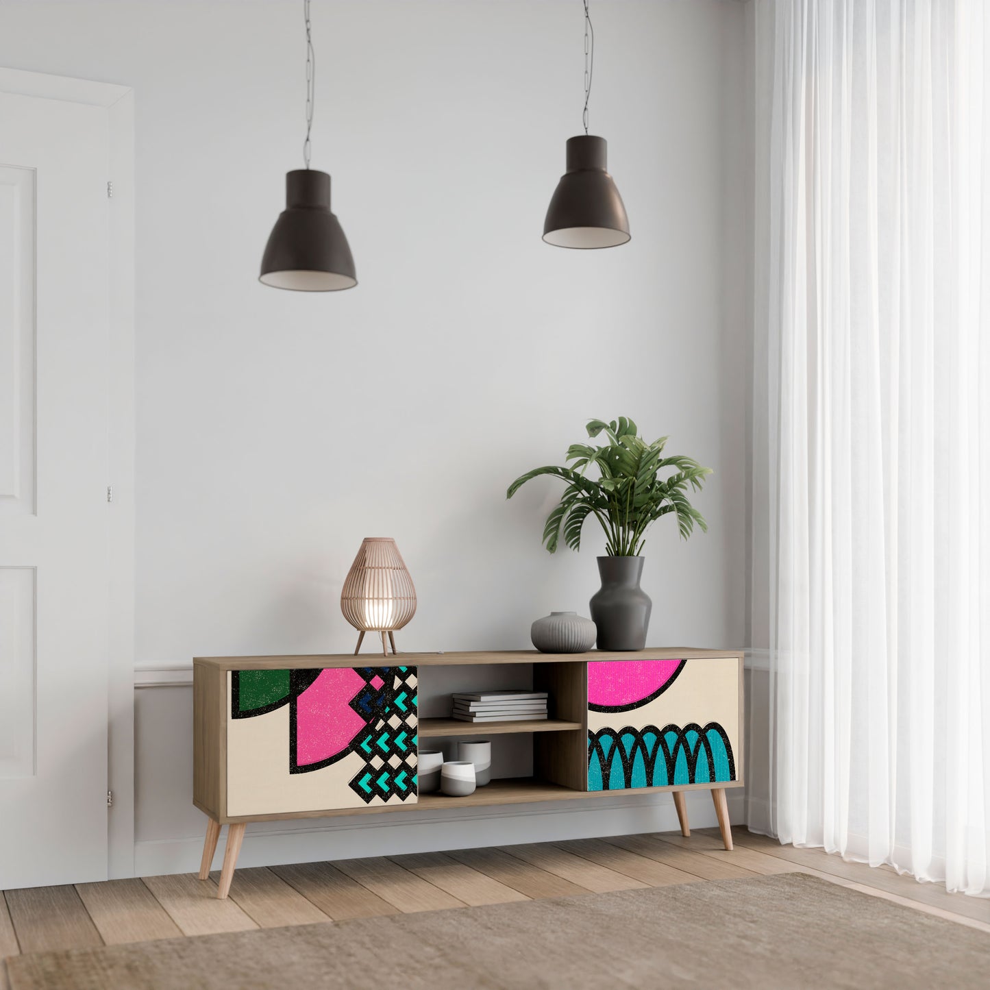 GEOMETRIC RHAPSODY 2-Door TV Stand in Oak Effect