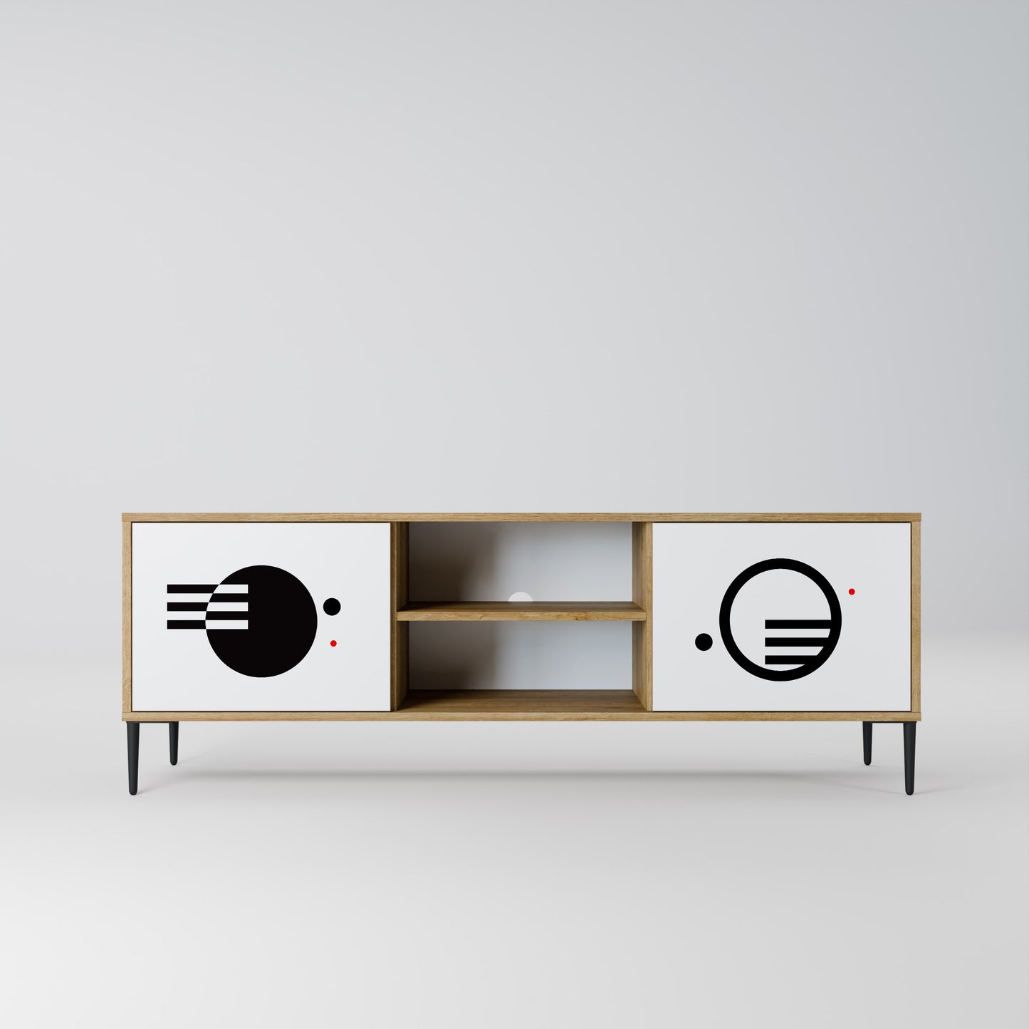 BLACK AND WHITE COMBINATION 2-Door TV Stand in Oak Effect