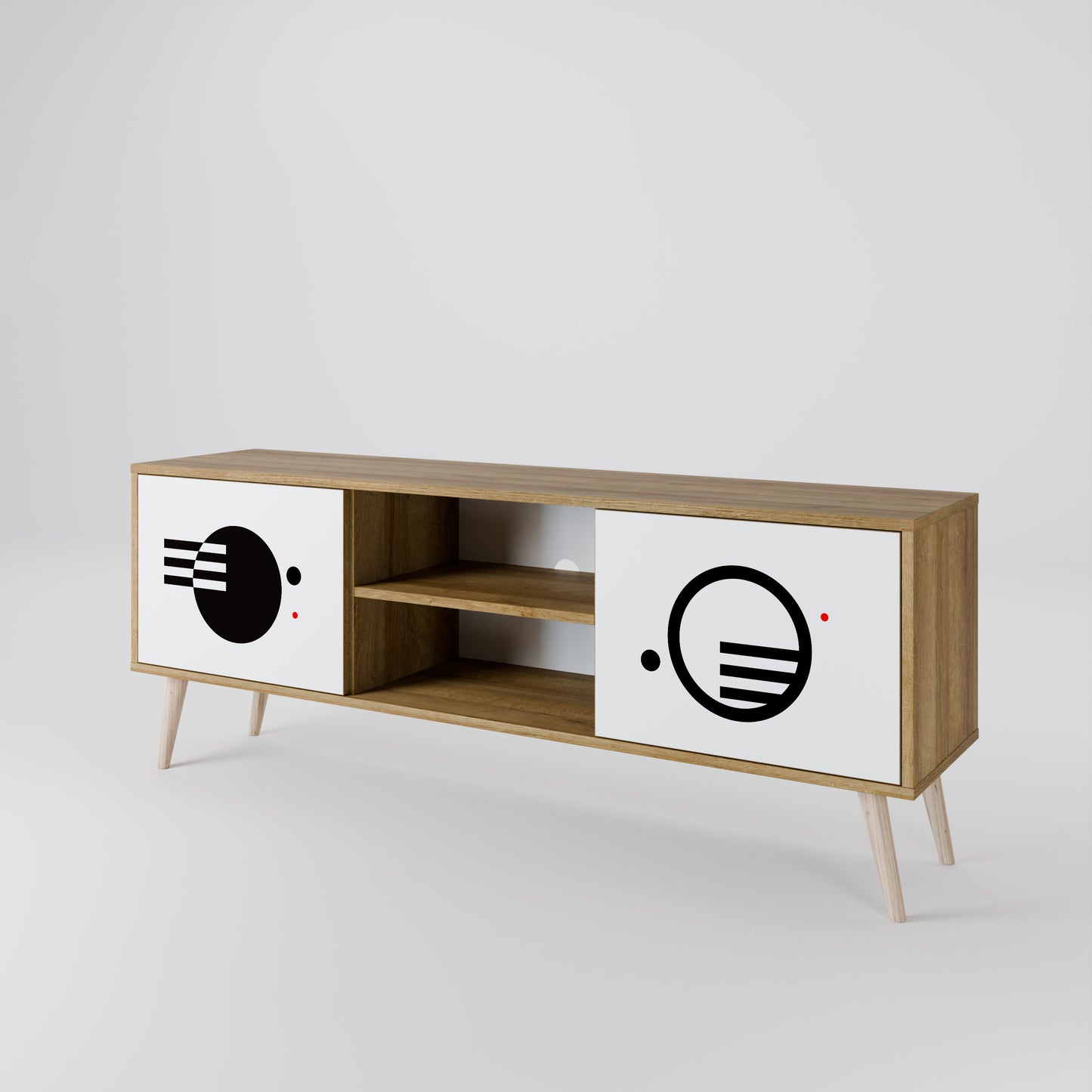 BLACK AND WHITE COMBINATION 2-Door TV Stand in Oak Effect