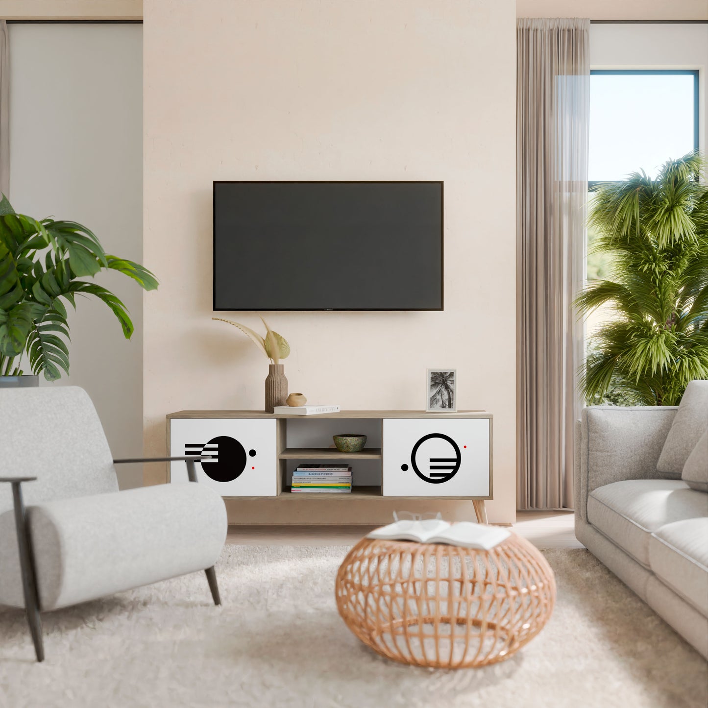 BLACK AND WHITE COMBINATION 2-Door TV Stand in Oak Effect