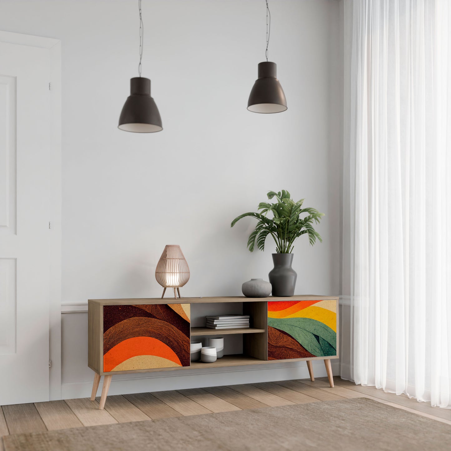 COLORFUL STRANDS 2-Door TV Stand in Oak Effect