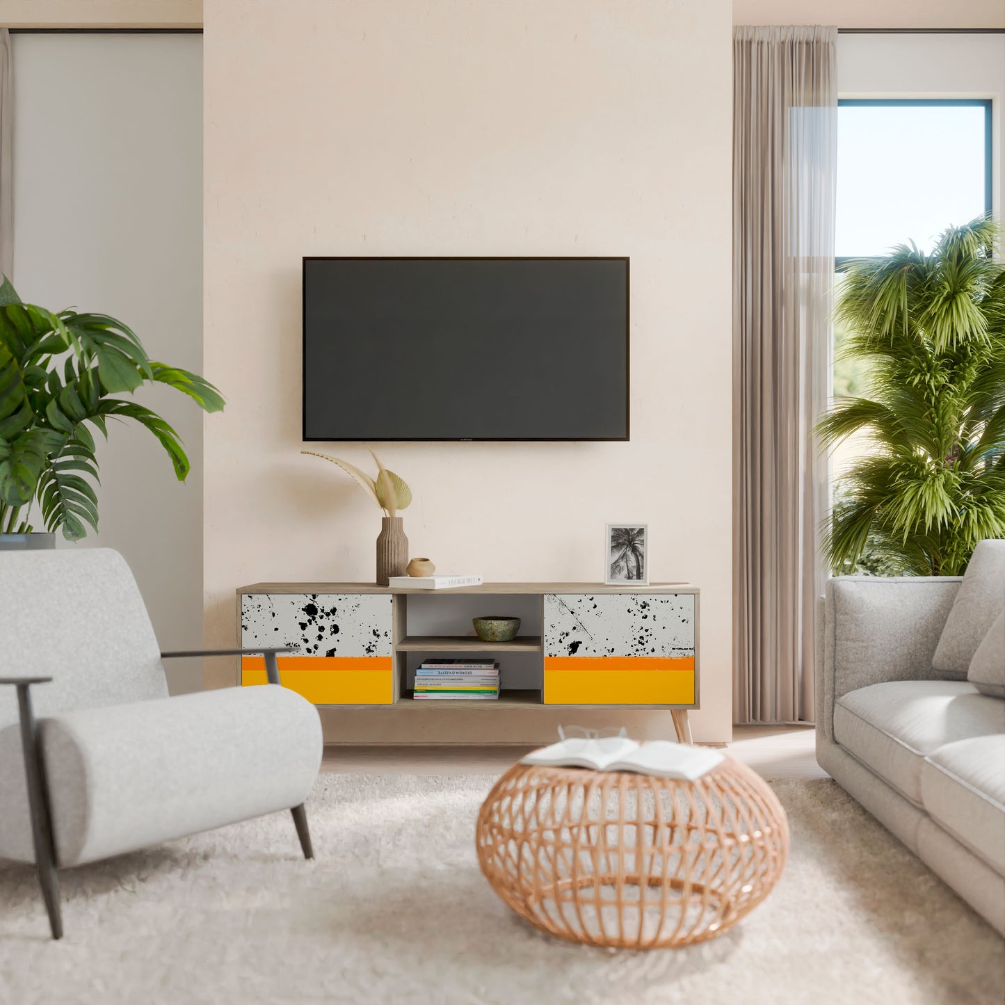 DYED BY ORANGE 2-Door TV Stand in Oak Effect