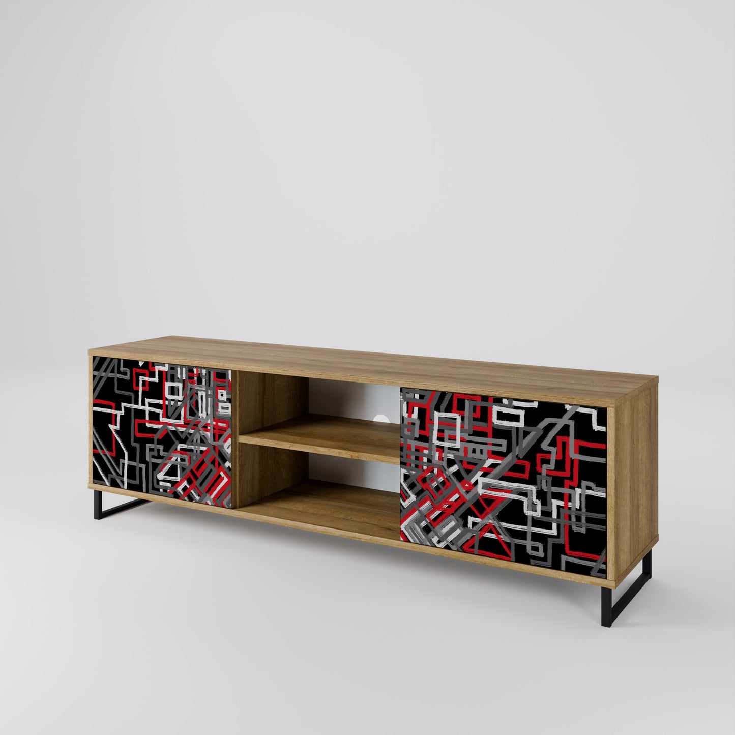 BROKEN LINES 2-Door TV Stand in Oak Effect