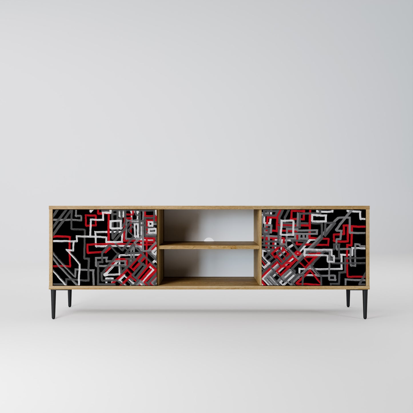 BROKEN LINES 2-Door TV Stand in Oak Effect