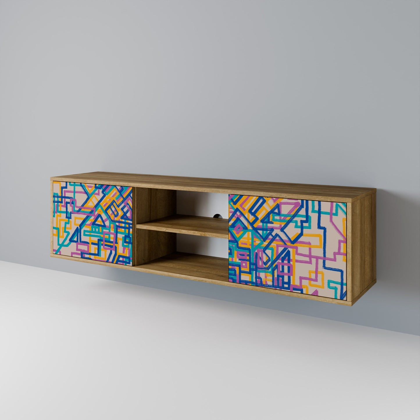 MEMORIES MAP 2-Door TV Stand in Oak Effect