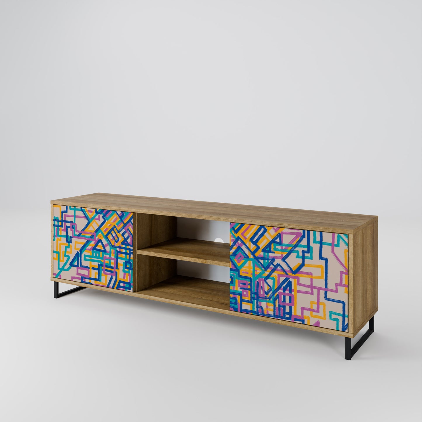MEMORIES MAP 2-Door TV Stand in Oak Effect