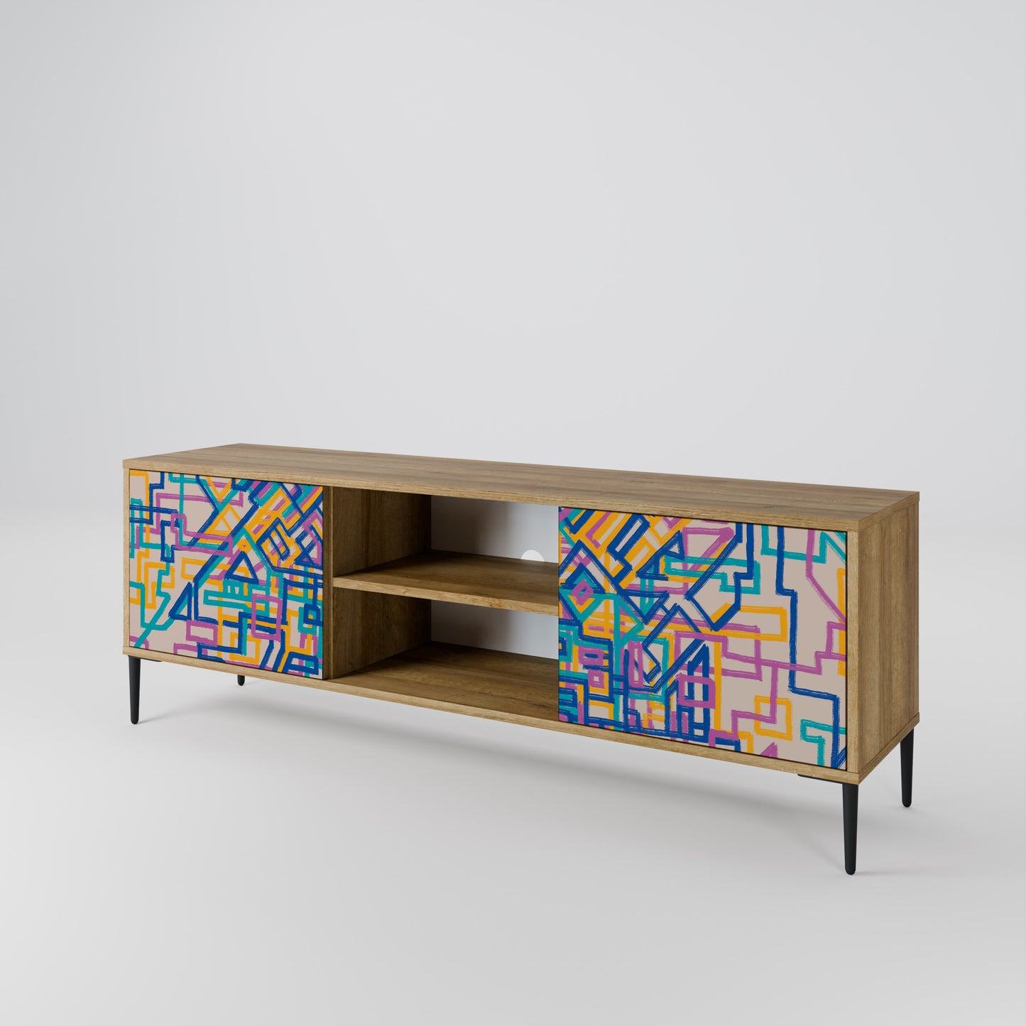MEMORIES MAP 2-Door TV Stand in Oak Effect