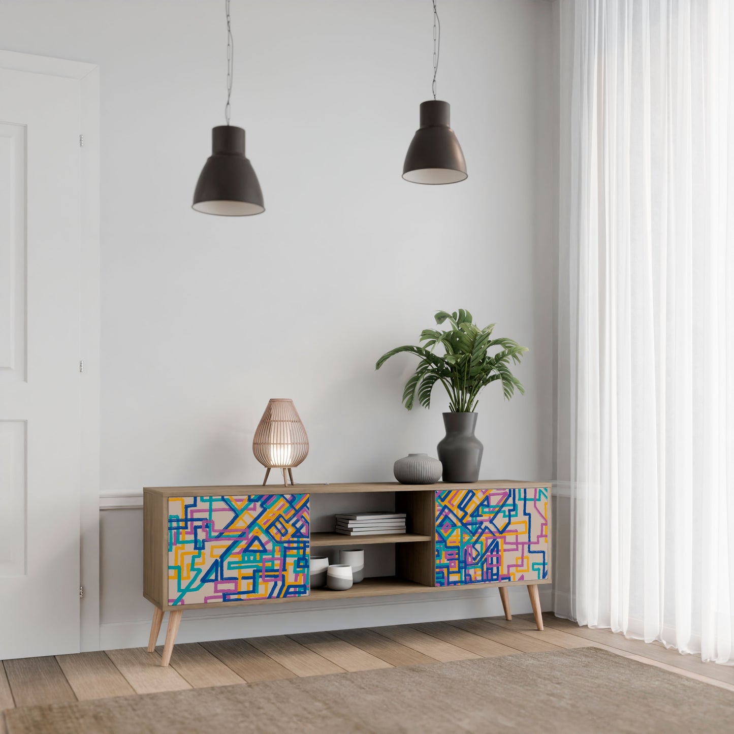 MEMORIES MAP 2-Door TV Stand in Oak Effect