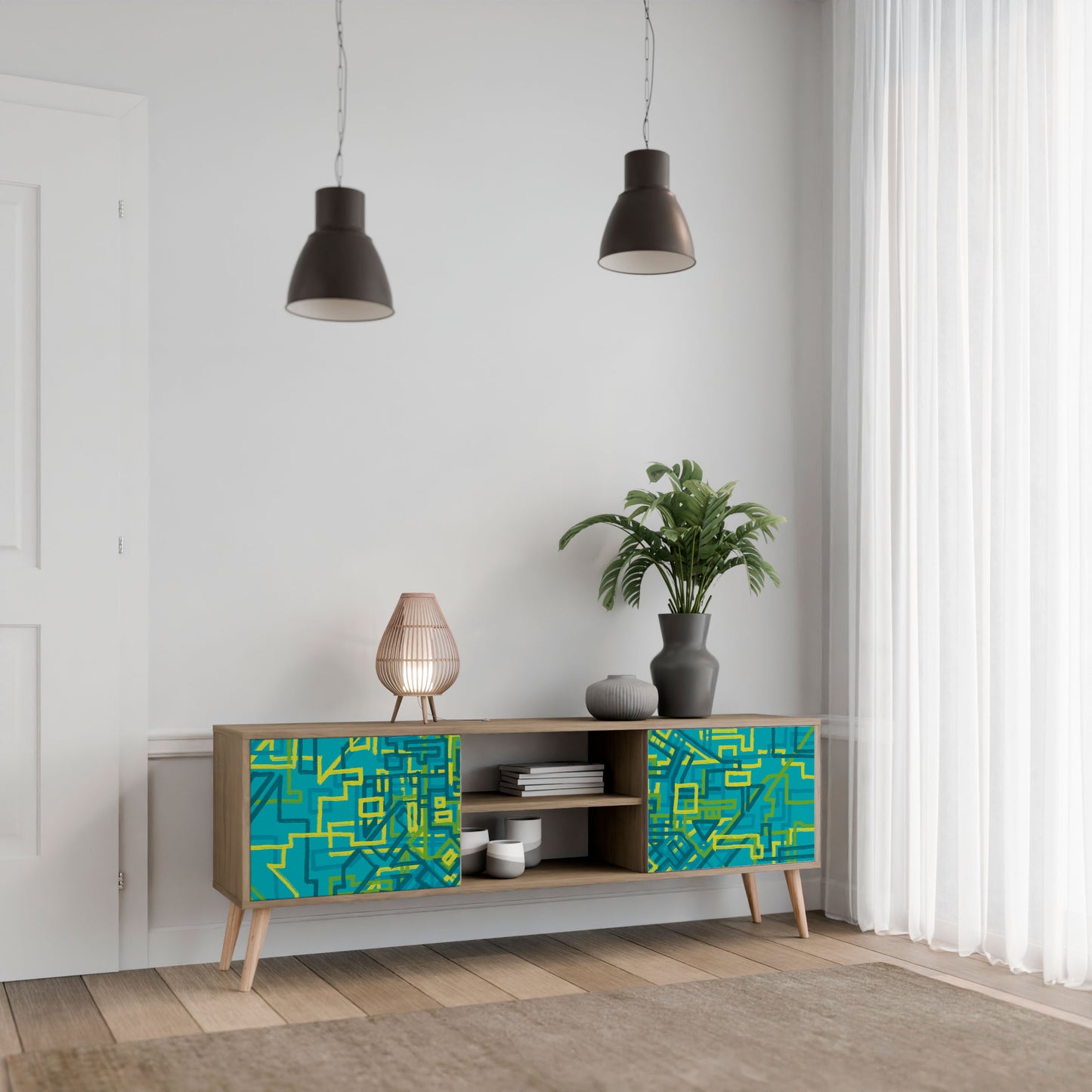 NOSTALGIC MEMORIES 2-Door TV Stand in Oak Effect