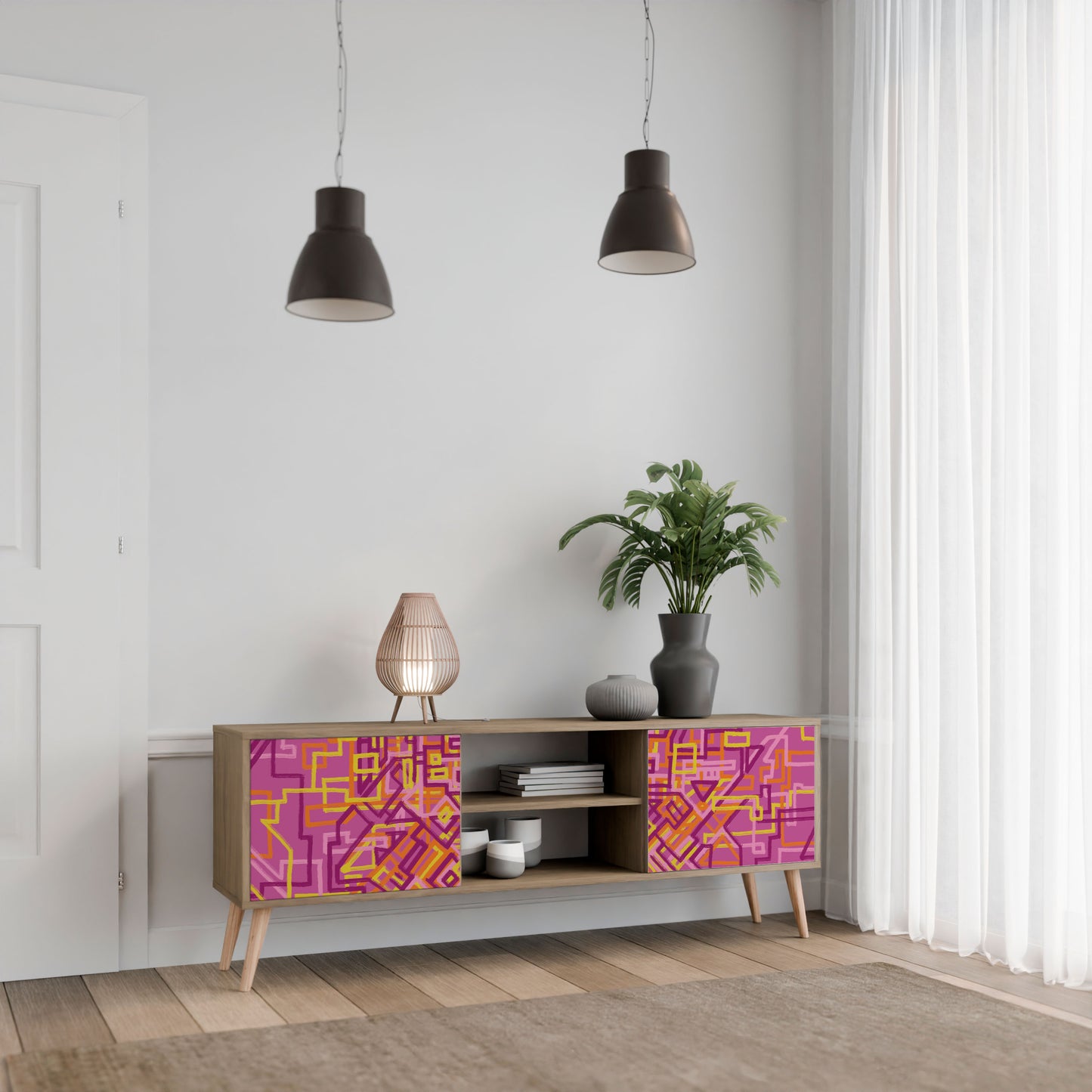 LOVELY MEMORIES 2-Door TV Stand in Oak Effect