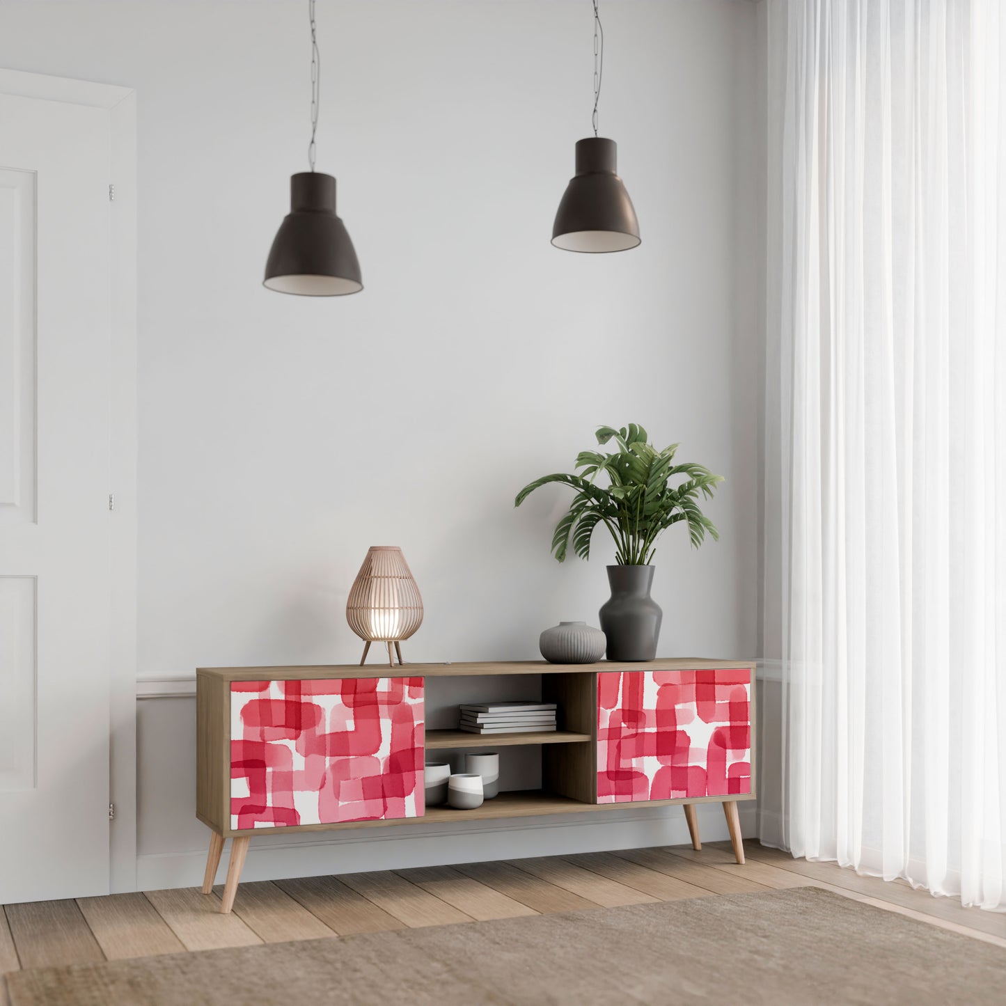 KALEIDOSCOPIC CUBISM 2-Door TV Stand in Oak Effect