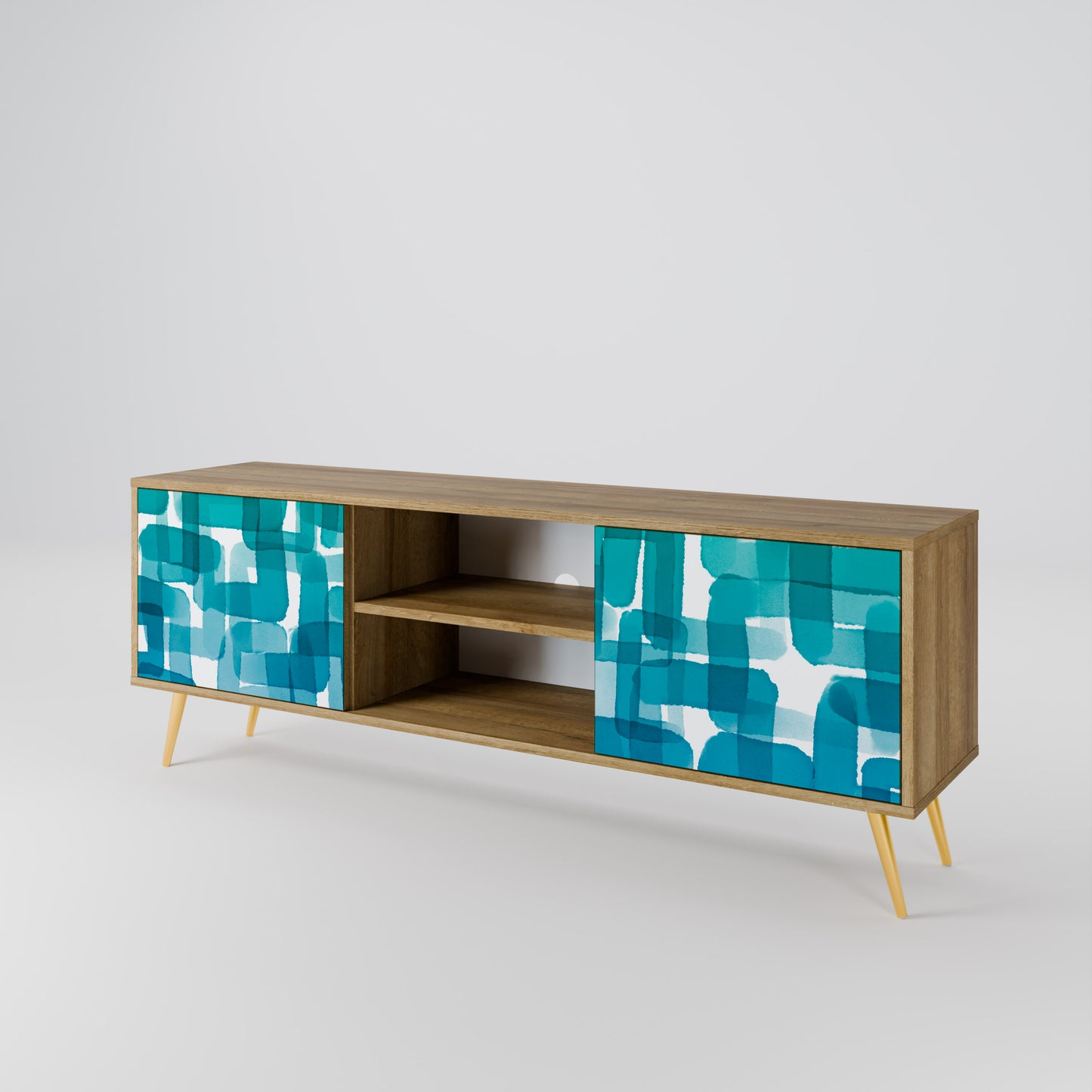 TURQUOISE RECTANGLES 2-Door TV Stand in Oak Effect