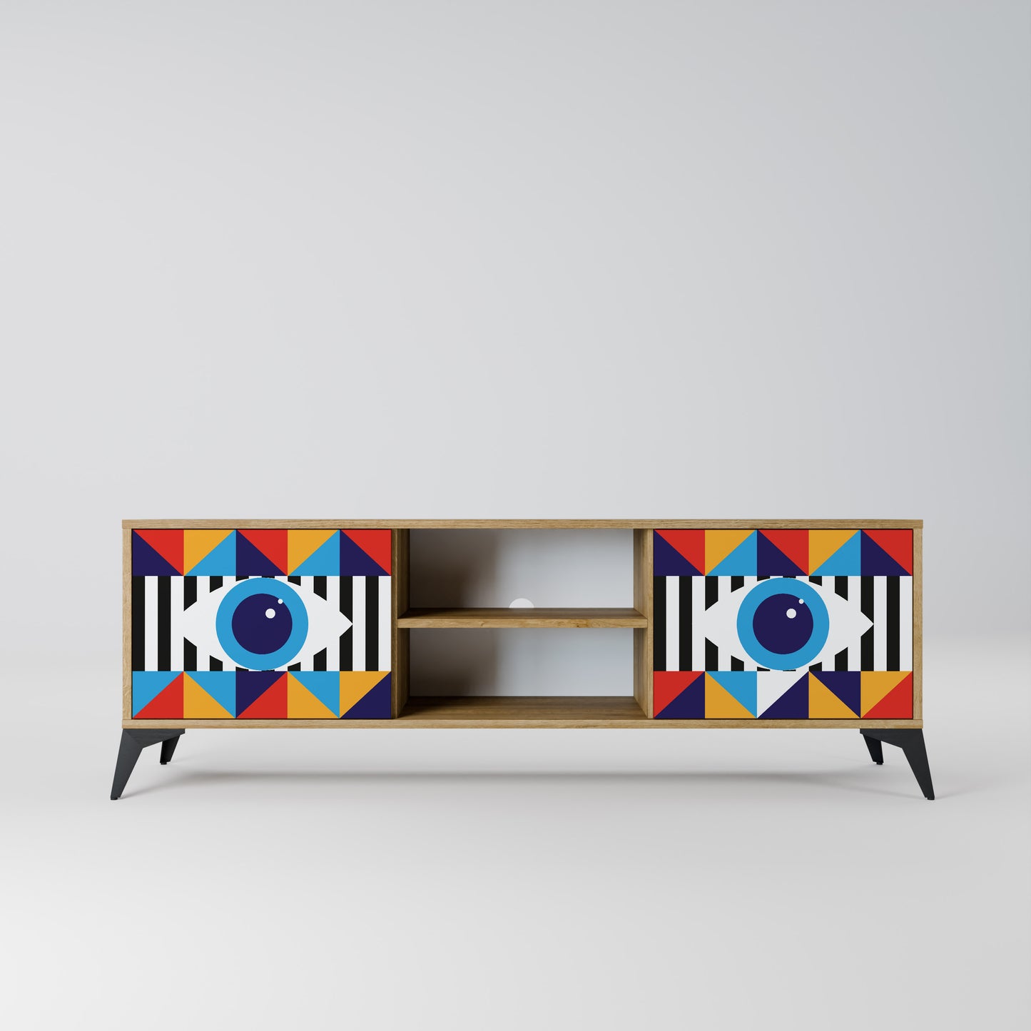 ABSTRACTION AND GEOMETRY 2-Door TV Stand in Oak Effect