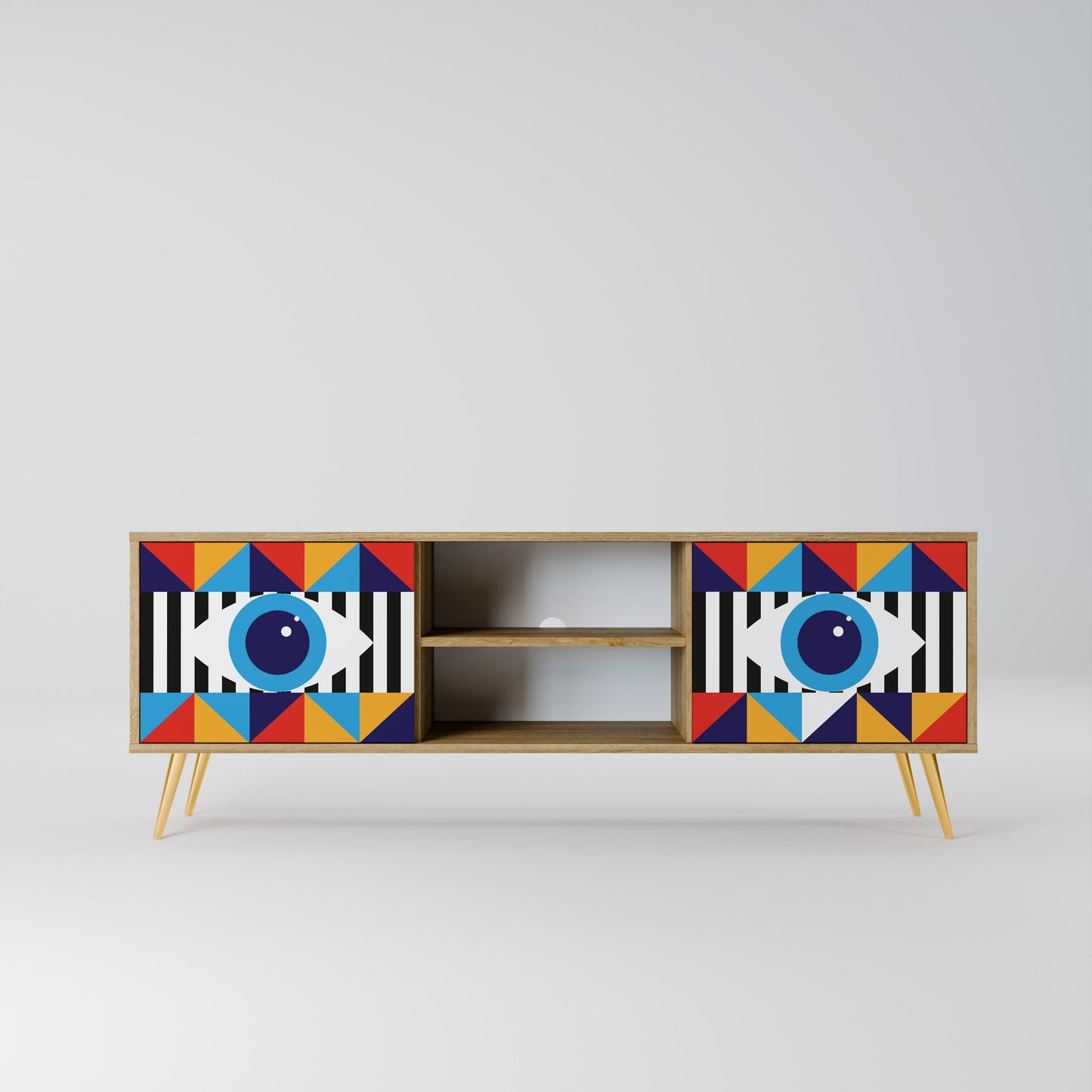 ABSTRACTION AND GEOMETRY 2-Door TV Stand in Oak Effect