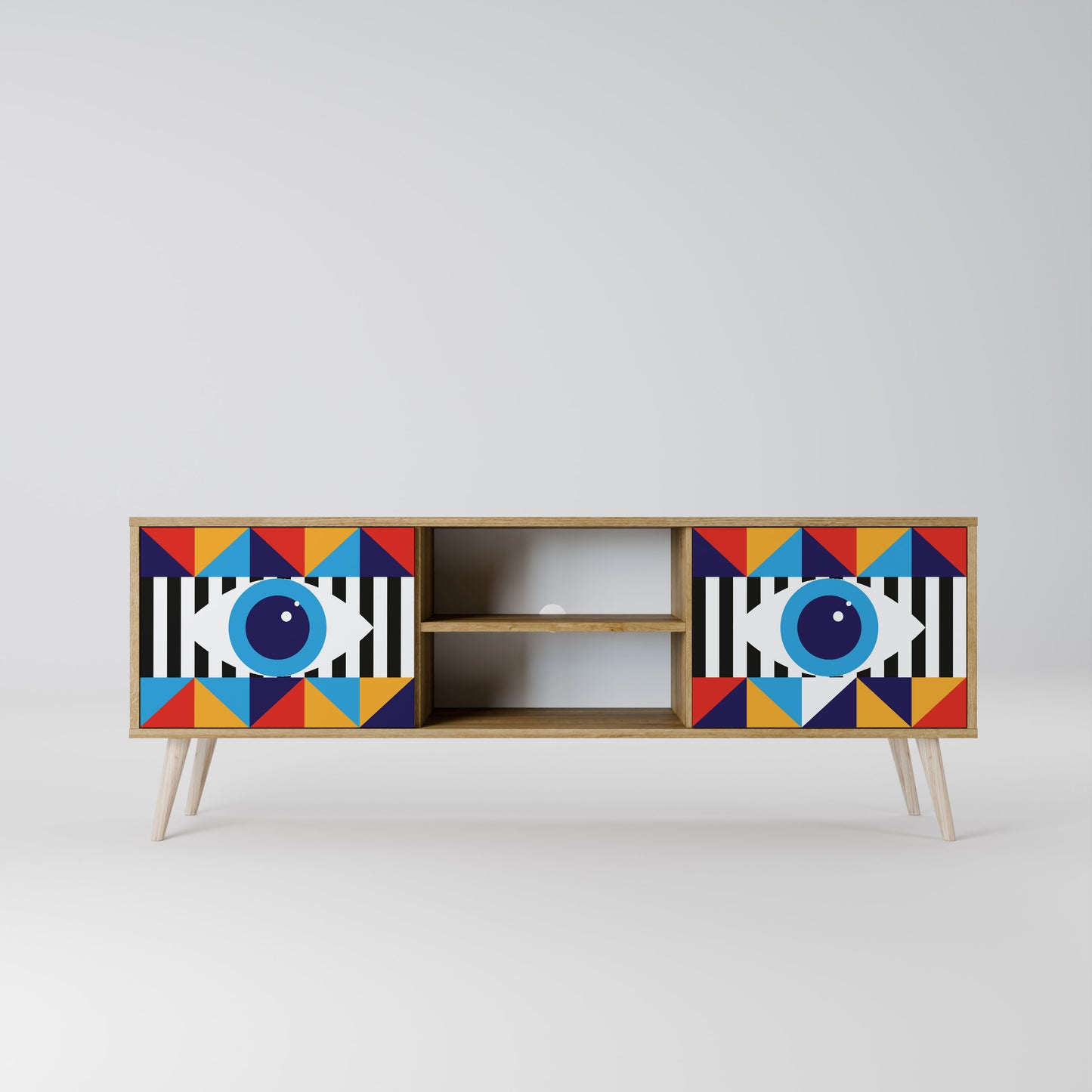 ABSTRACTION AND GEOMETRY 2-Door TV Stand in Oak Effect