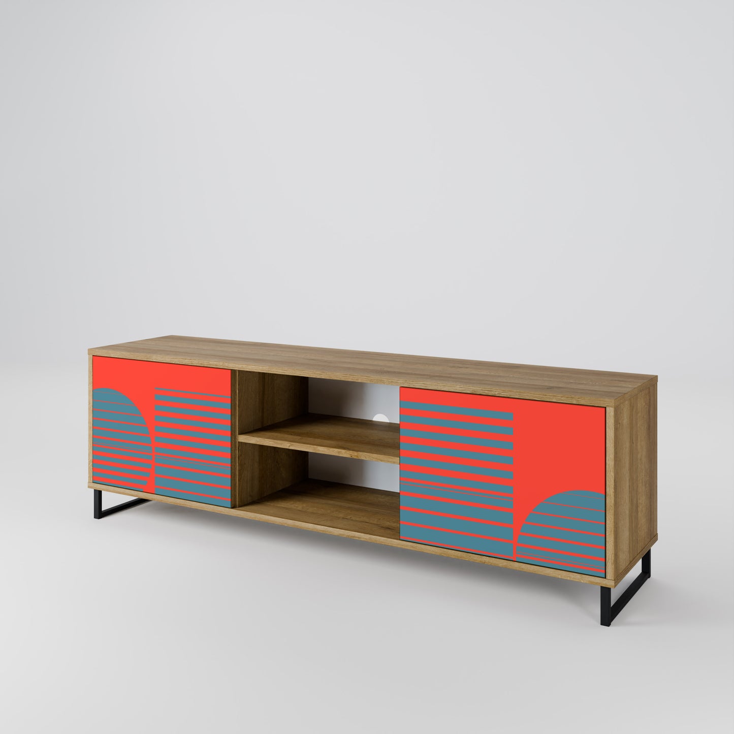 RISING GEOMETRY STARS 2-Door TV Stand in Oak Effect
