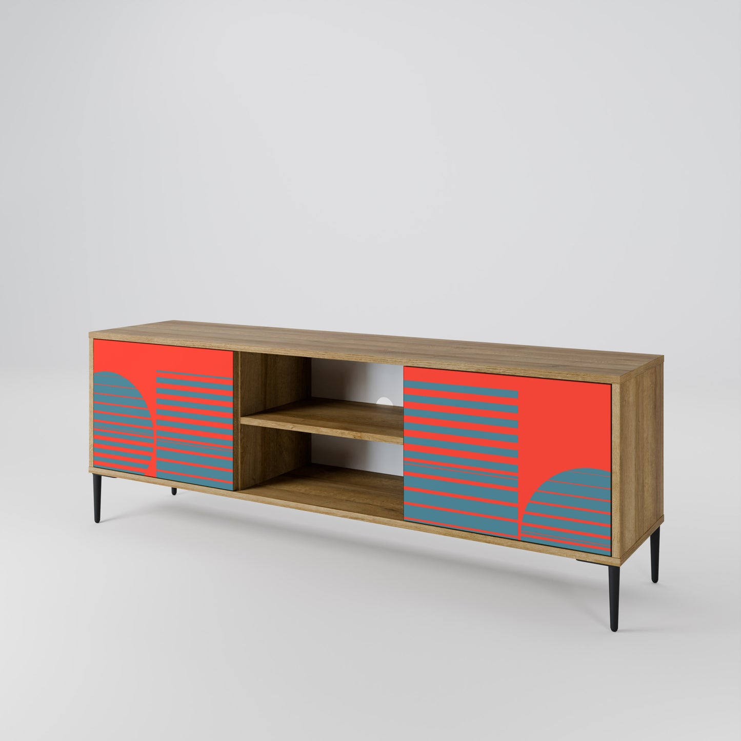 RISING GEOMETRY STARS 2-Door TV Stand in Oak Effect