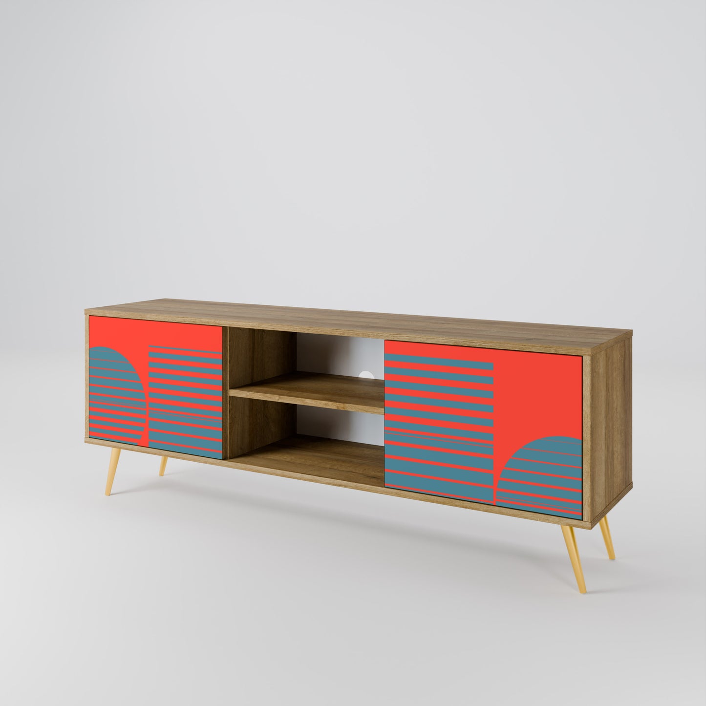RISING GEOMETRY STARS 2-Door TV Stand in Oak Effect