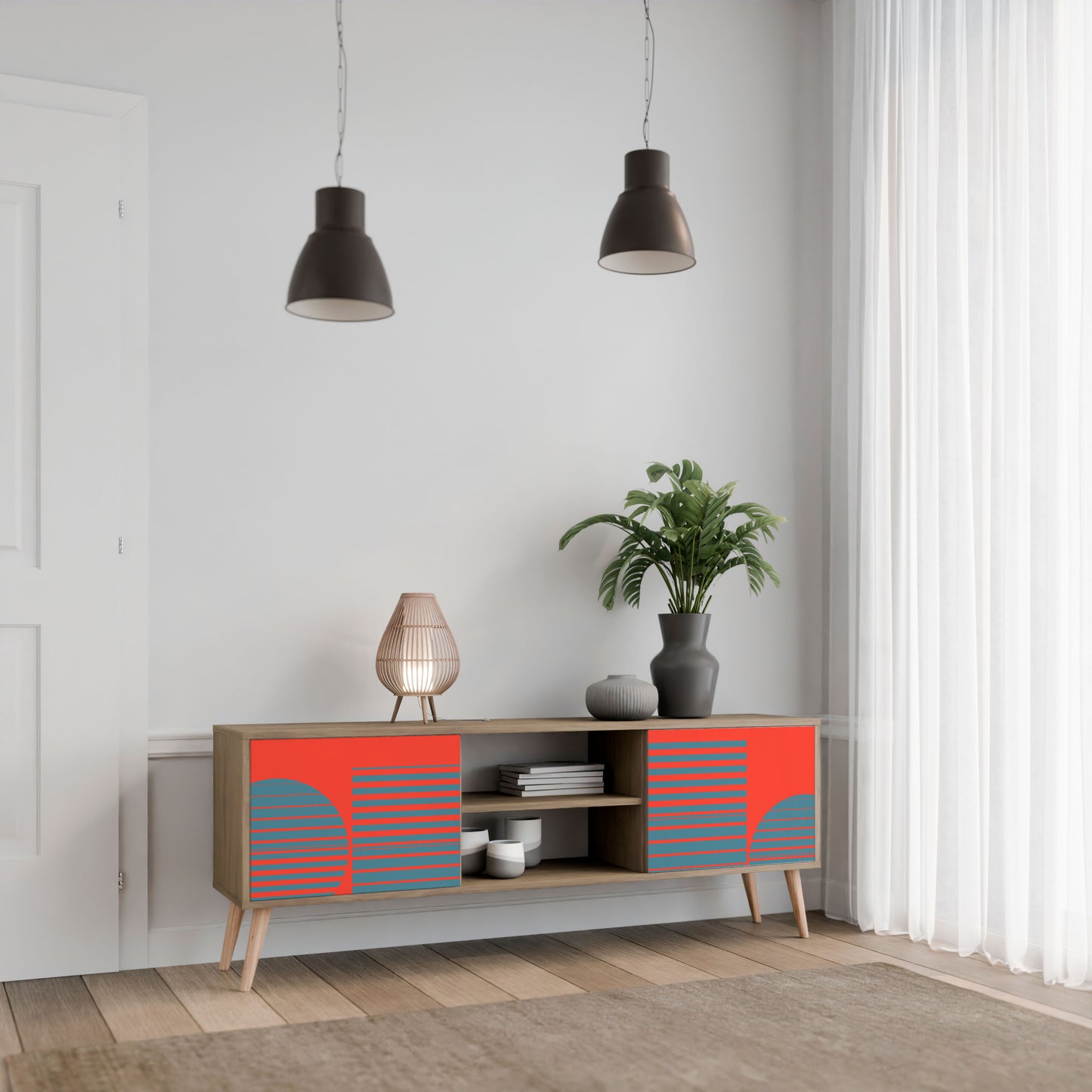 RISING GEOMETRY STARS 2-Door TV Stand in Oak Effect