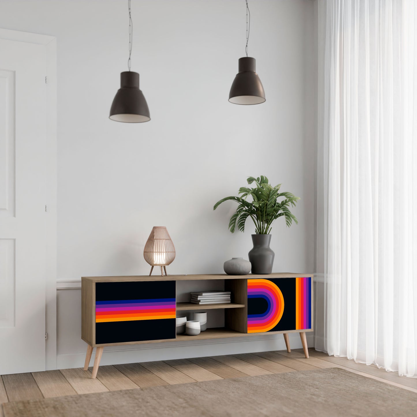 BLINDED BY THE LIGHTS 2-Door TV Stand in Oak Effect