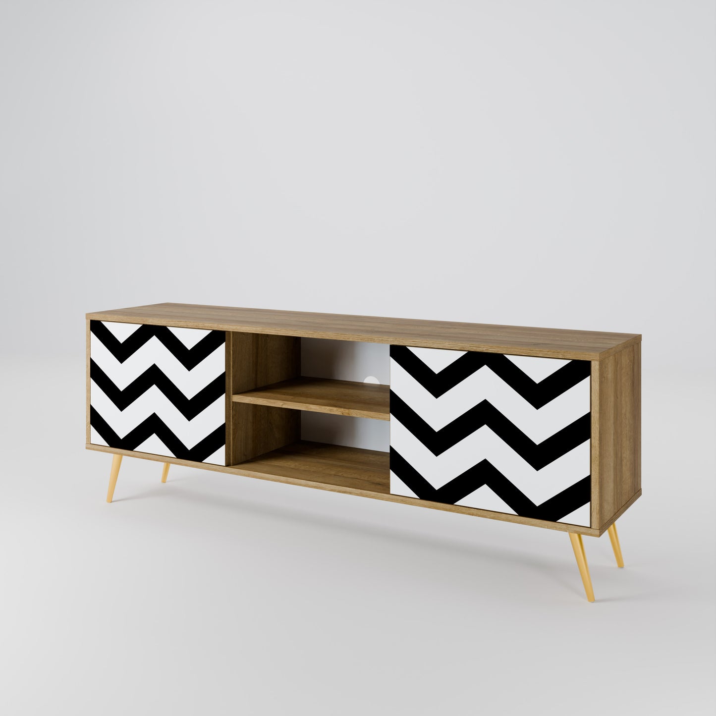CLASSIC ZIG ZAG 2-Door TV Stand in Oak Effect