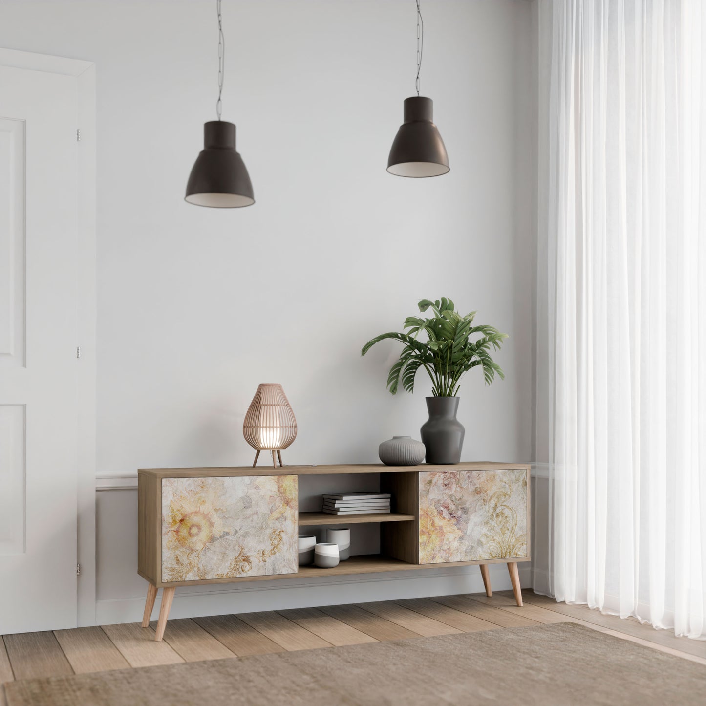 SUNFLOWER BLUR 2-Door TV Stand in Oak Effect