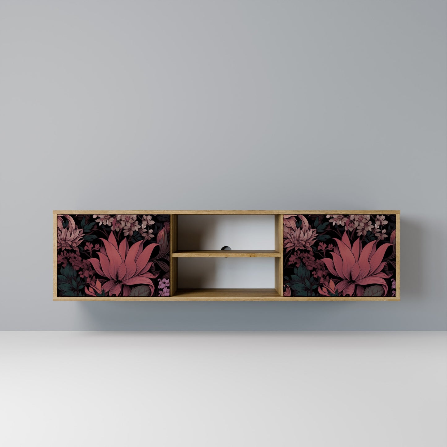 FLORAL WHISPER 2-dörrars TV-bänk i ekeffekt