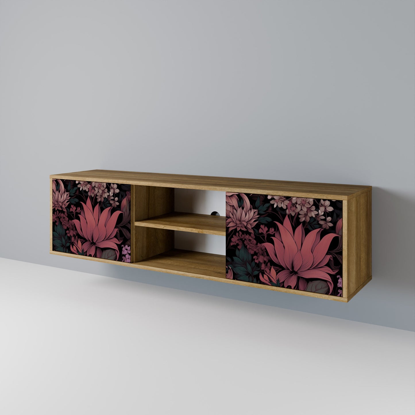 FLORAL WHISPER 2-dörrars TV-bänk i ekeffekt