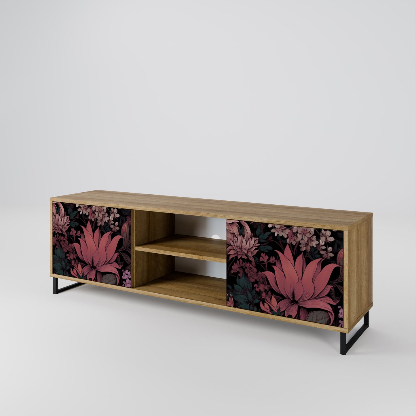 FLORAL WHISPER 2-dörrars TV-bänk i ekeffekt