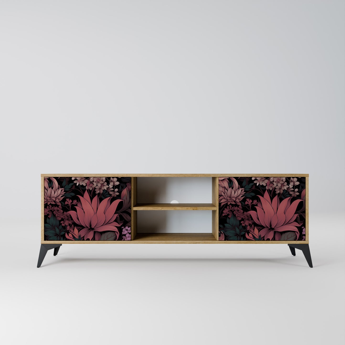 FLORAL WHISPER 2-dörrars TV-bänk i ekeffekt
