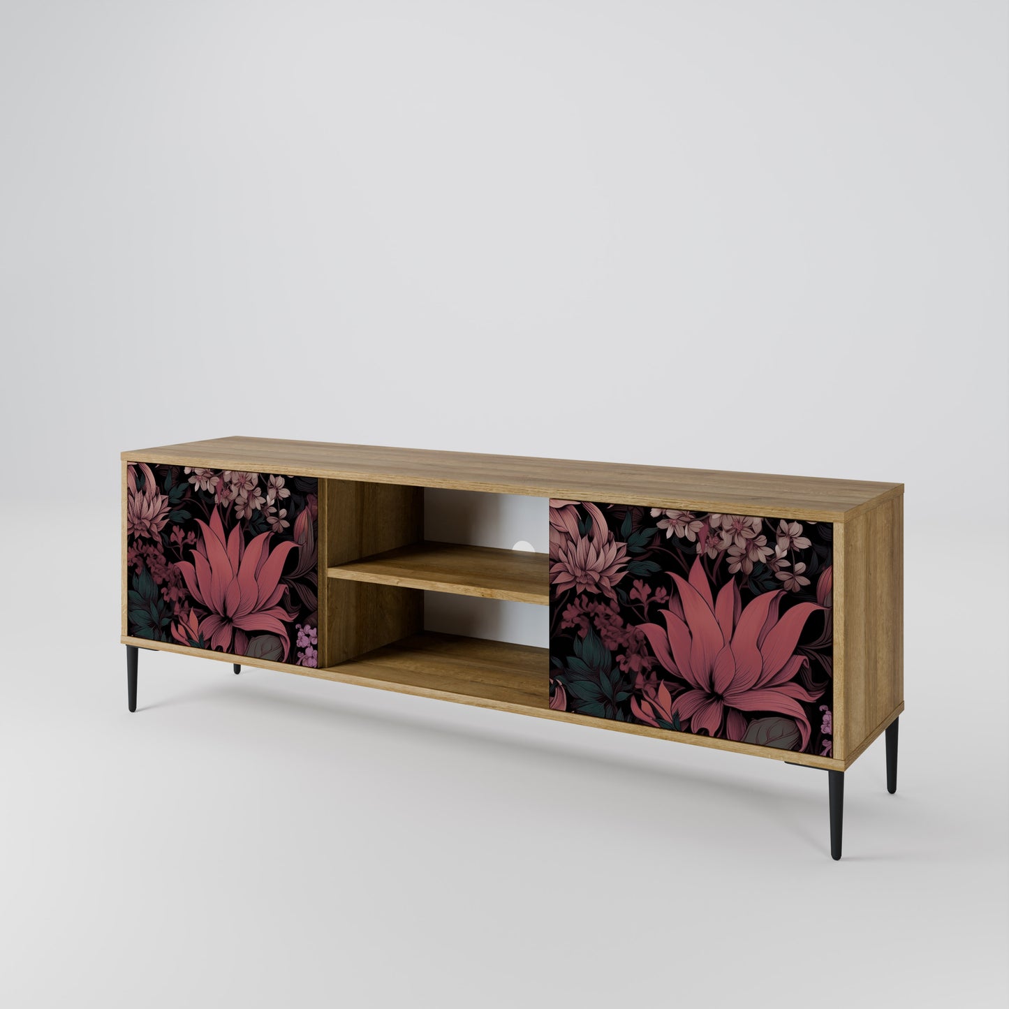 FLORAL WHISPER 2-dörrars TV-bänk i ekeffekt