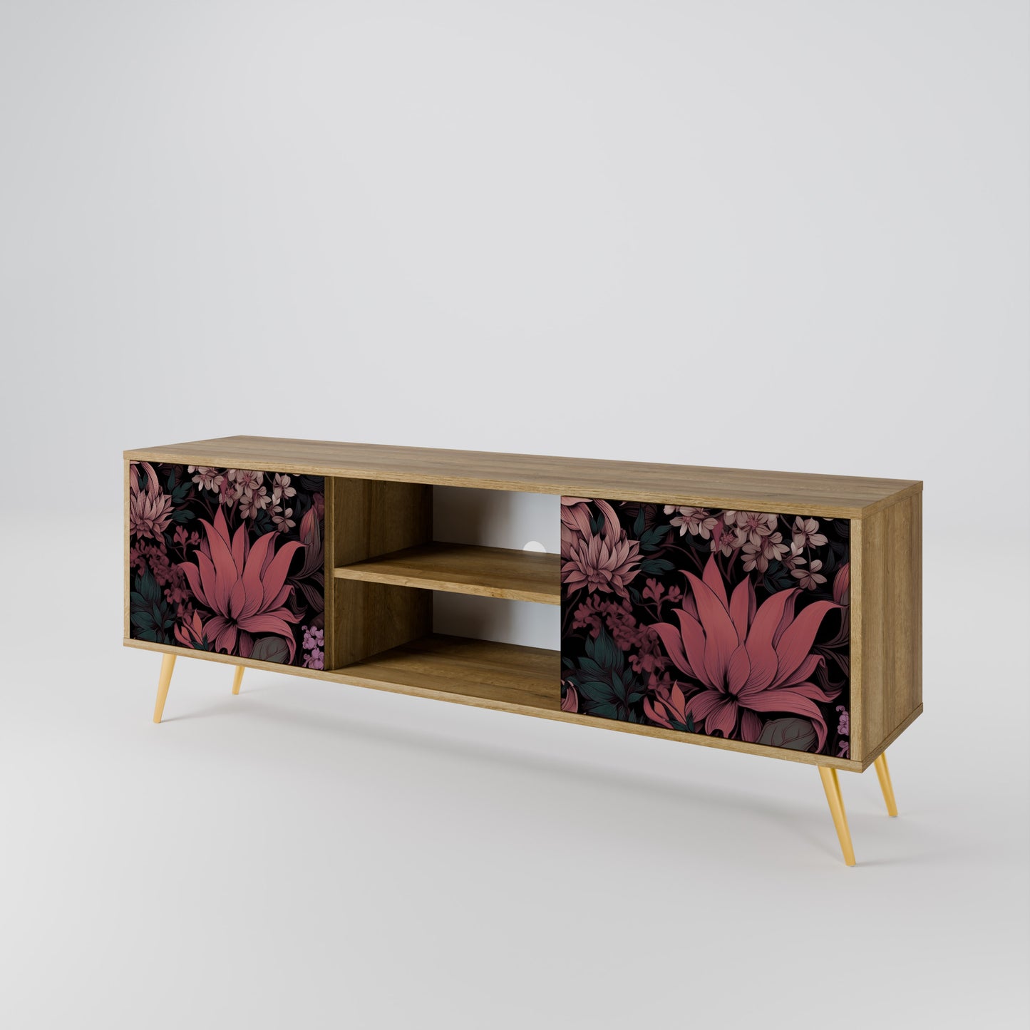 FLORAL WHISPER 2-dörrars TV-bänk i ekeffekt