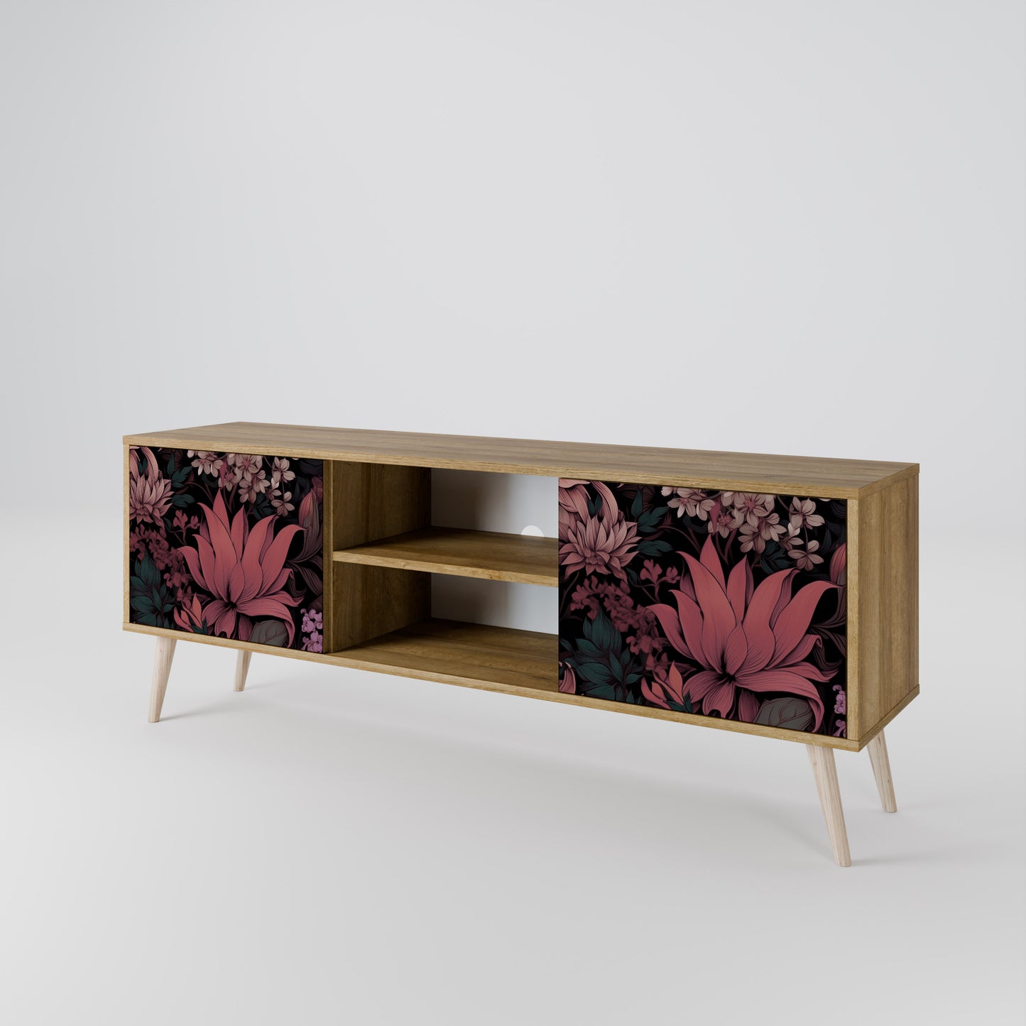 FLORAL WHISPER 2-dörrars TV-bänk i ekeffekt